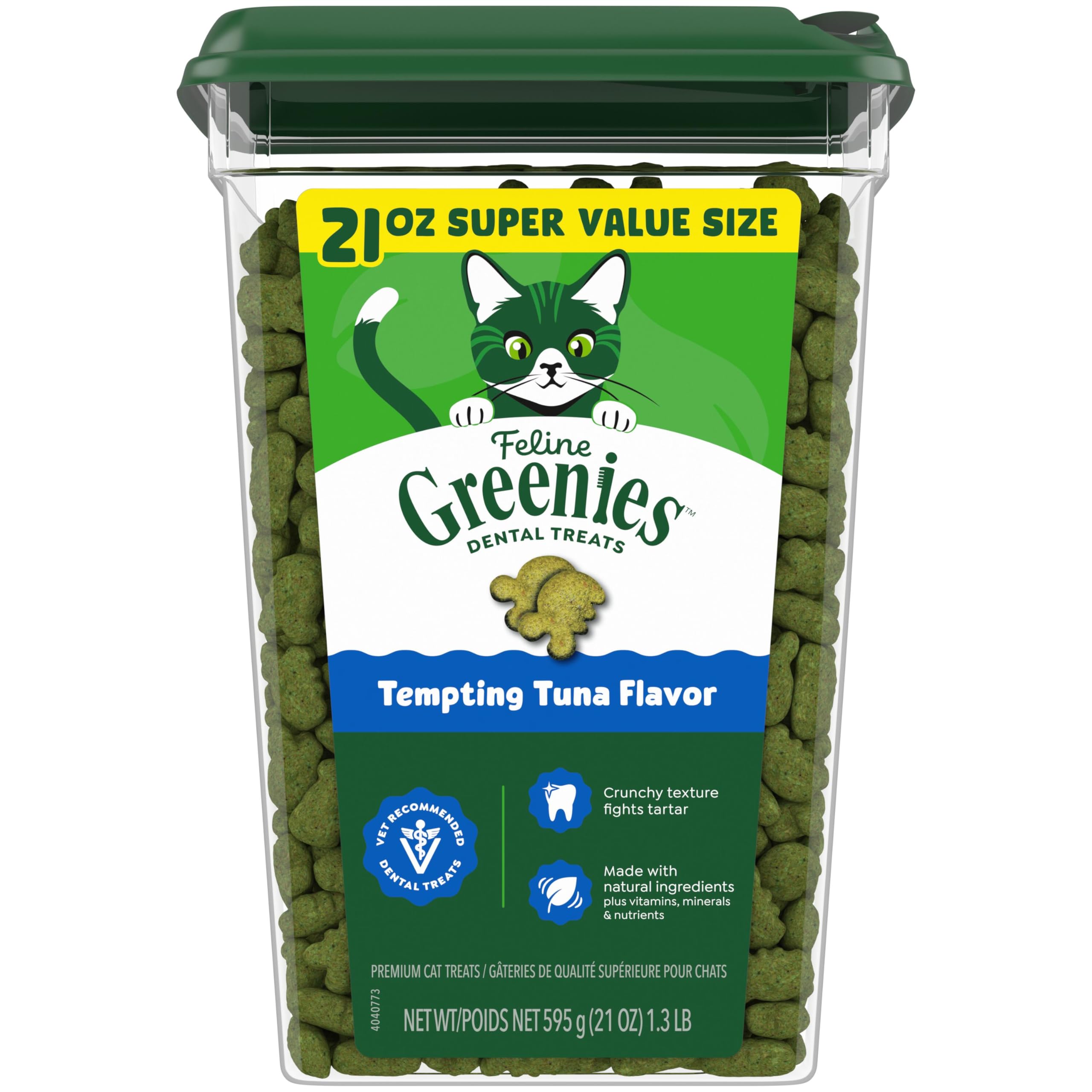Greenies Feline — Premios Dentales Naturales para Gato Adulto, Sabor Atún Tentador
