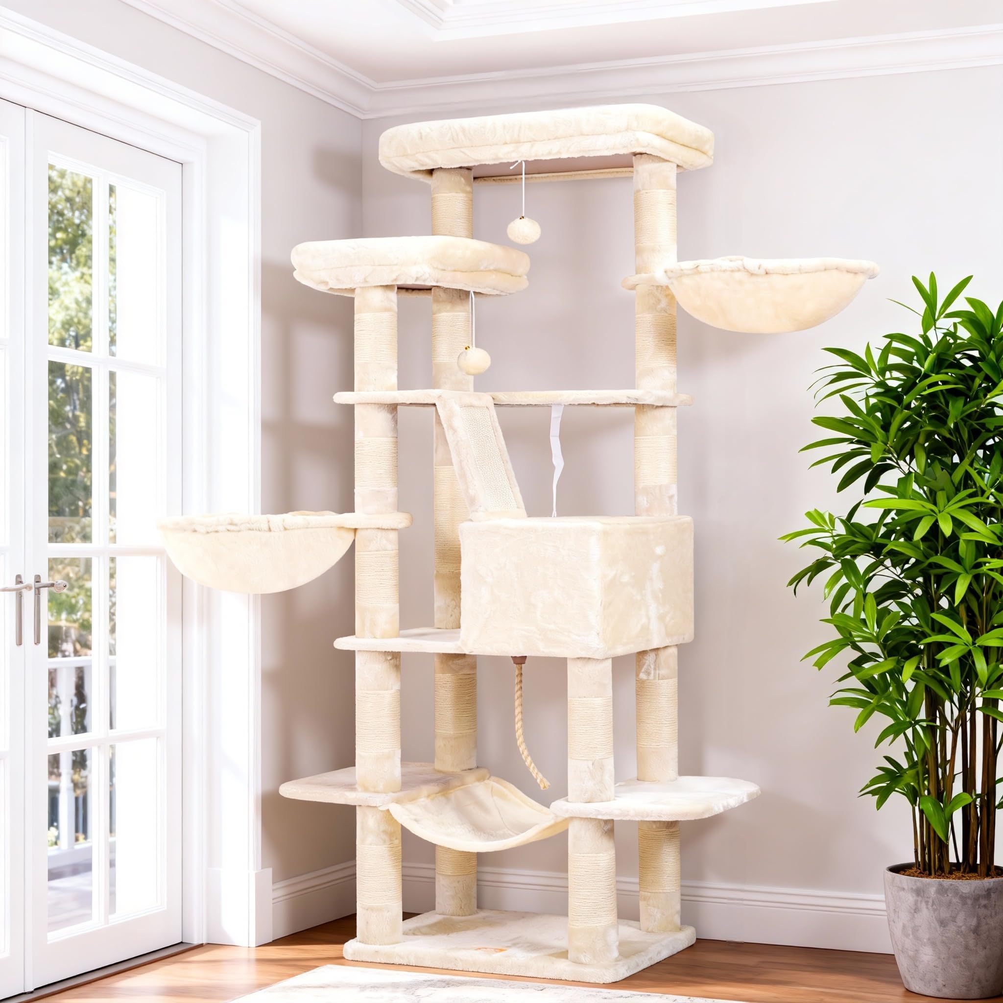 Heybly Torre para Gatos Grandes — Árbol Multinivel con Perchas Anchas, Cueva y Tablero Rascador para Gatos de hasta 9 kg