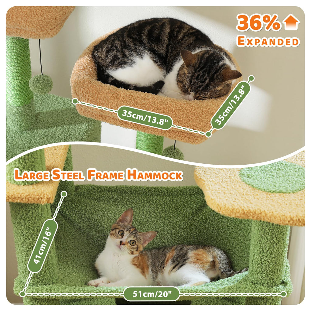 PAWZ Road 72-81 Inches Large Cat Tree, Tall Cat Tower with Large Mental Hammock for Indoor Cats Adults,7 Sisal-Covered Scratching Posts, 2 Padded Perches, Condos, and Basket