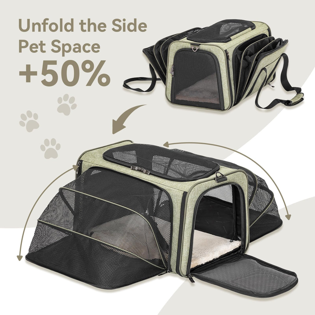 Petsfit — Transportadora Expandible para Gatos y Perros Pequeños, Aprobada por Aerolíneas, Plegable, Lavable y a Prueba de Escapes con 2 Paneles de Expansión