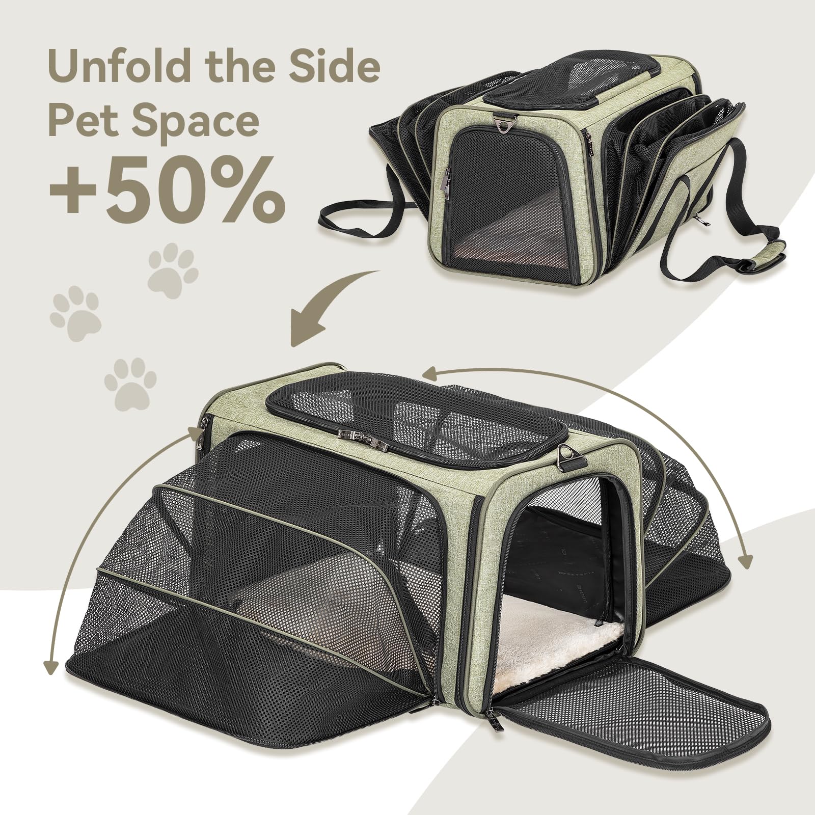 Petsfit — Transportadora Expandible para Gatos y Perros Pequeños, Aprobada por Aerolíneas, Plegable, Lavable y a Prueba de Escapes con 2 Paneles de Expansión