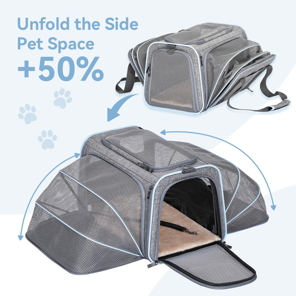 Petsfit — Transportadora Expandible para Gatos y Perros Pequeños, Aprobada por Aerolíneas, Plegable, Lavable y a Prueba de Escapes con 2 Paneles de Expansión