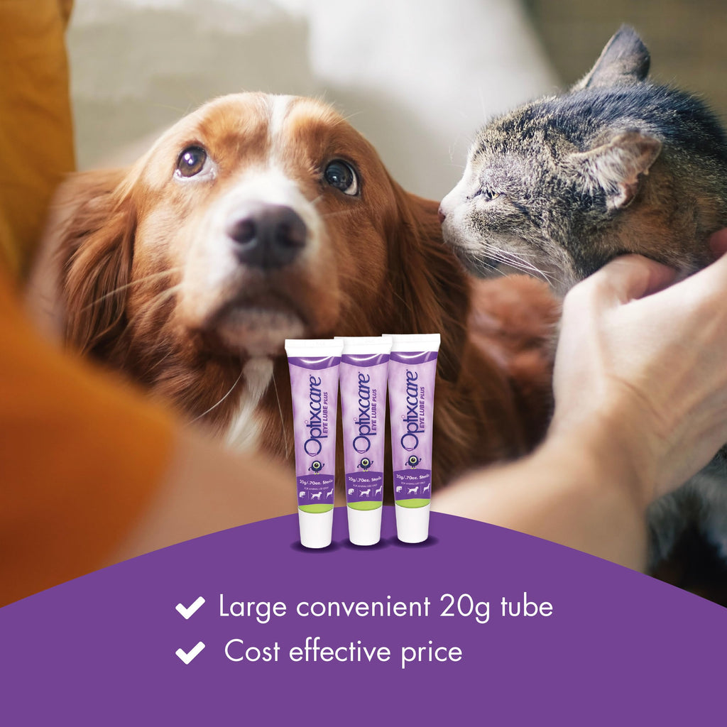 OptixCare Eye Lube Plus con Ácido Hialurónico — Gel Lubricante Ocular de Larga Duración para Perros, Gatos y Caballos 20g (Paquete de 3)