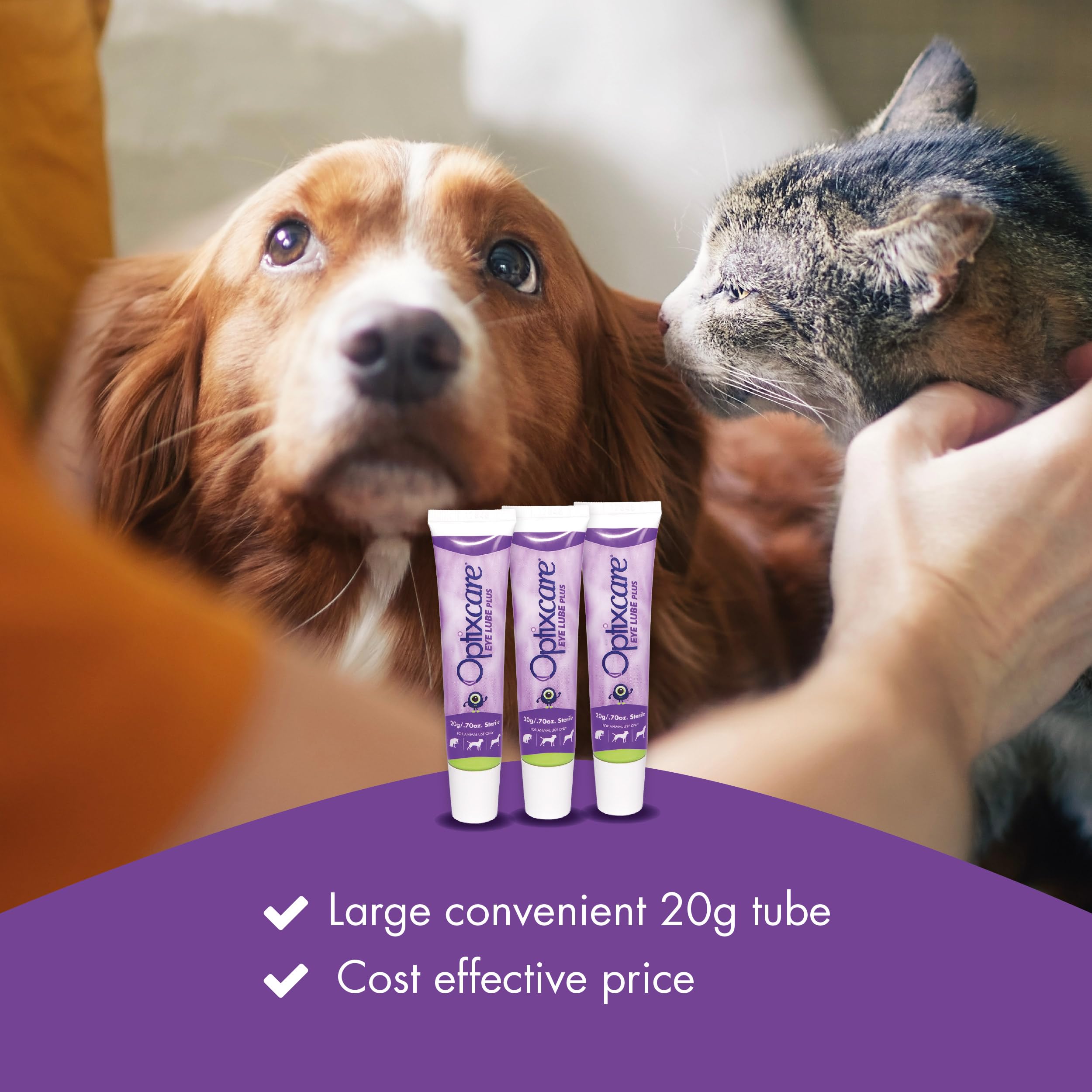 OptixCare Eye Lube Plus con Ácido Hialurónico — Gel Lubricante Ocular de Larga Duración para Perros, Gatos y Caballos 20g (Paquete de 3)