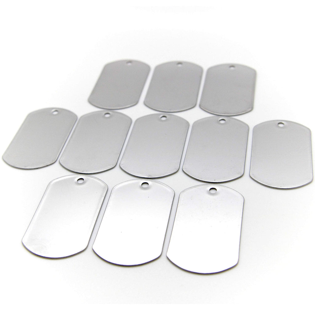 ONDEPOT Paquete de 100 Placas de Identificación en Acero Inoxidable — Listas para Grabar, Troquelar o Estampar — Estilo Militar, Superficie Pulida, Uso para Mascotas, ID Médico, Manualidades y Más (Sin Cadenas)