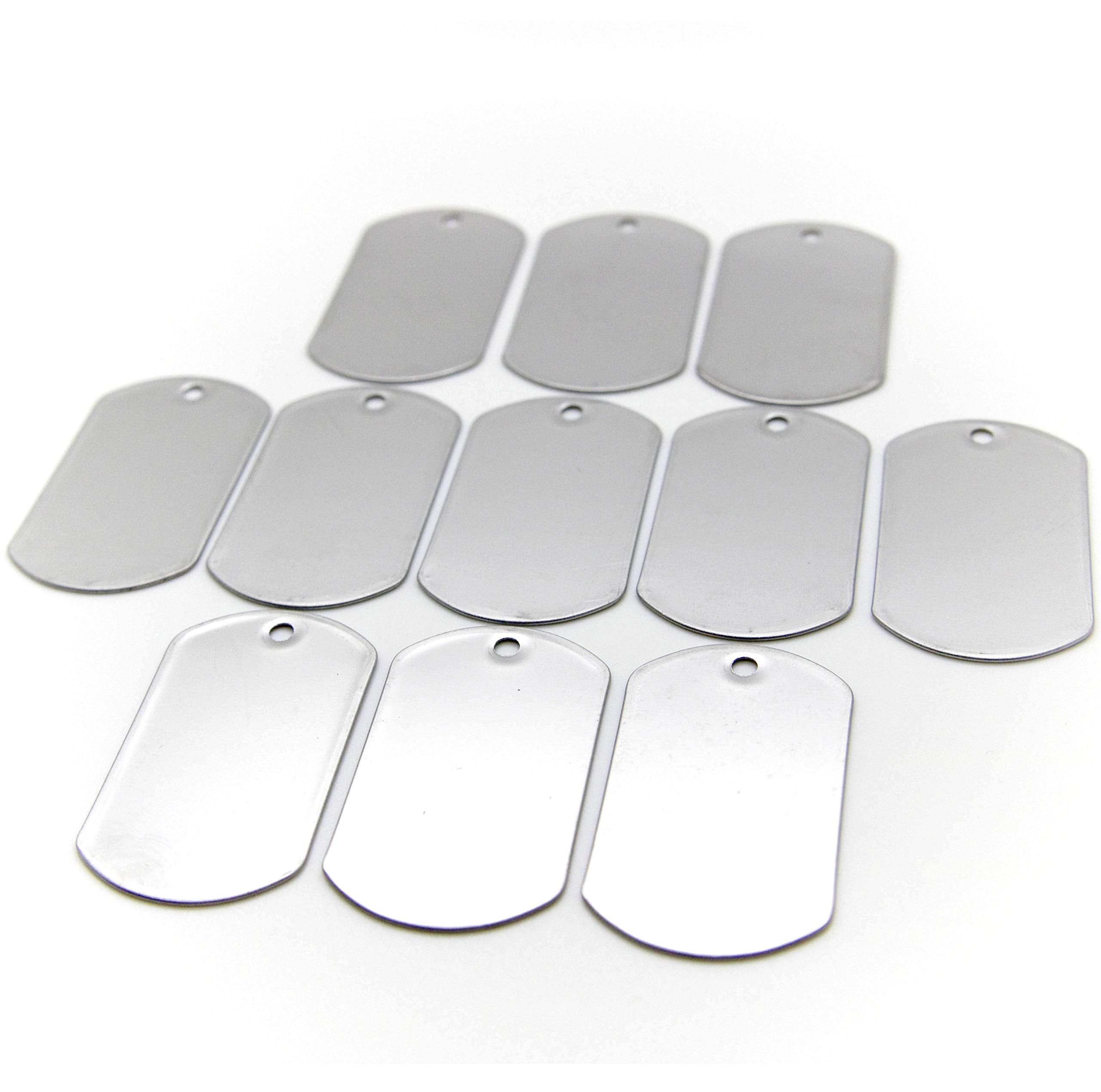 ONDEPOT Paquete de 100 Placas de Identificación en Acero Inoxidable — Listas para Grabar, Troquelar o Estampar — Estilo Militar, Superficie Pulida, Uso para Mascotas, ID Médico, Manualidades y Más (Sin Cadenas)