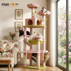 PAWZ Road 72-81 Inches Large Cat Tree, Tall Cat Tower with Large Mental Hammock for Indoor Cats Adults,7 Sisal-Covered Scratching Posts, 2 Padded Perches, Condos, and Basket