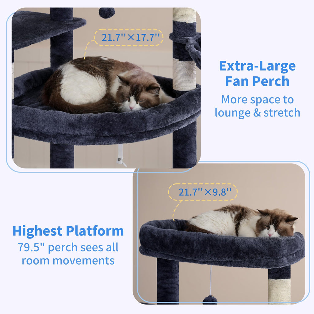 Heybly Torre para Gatos Grandes — Árbol Multinivel con Perchas Anchas, Cueva y Tablero Rascador para Gatos de hasta 9 kg