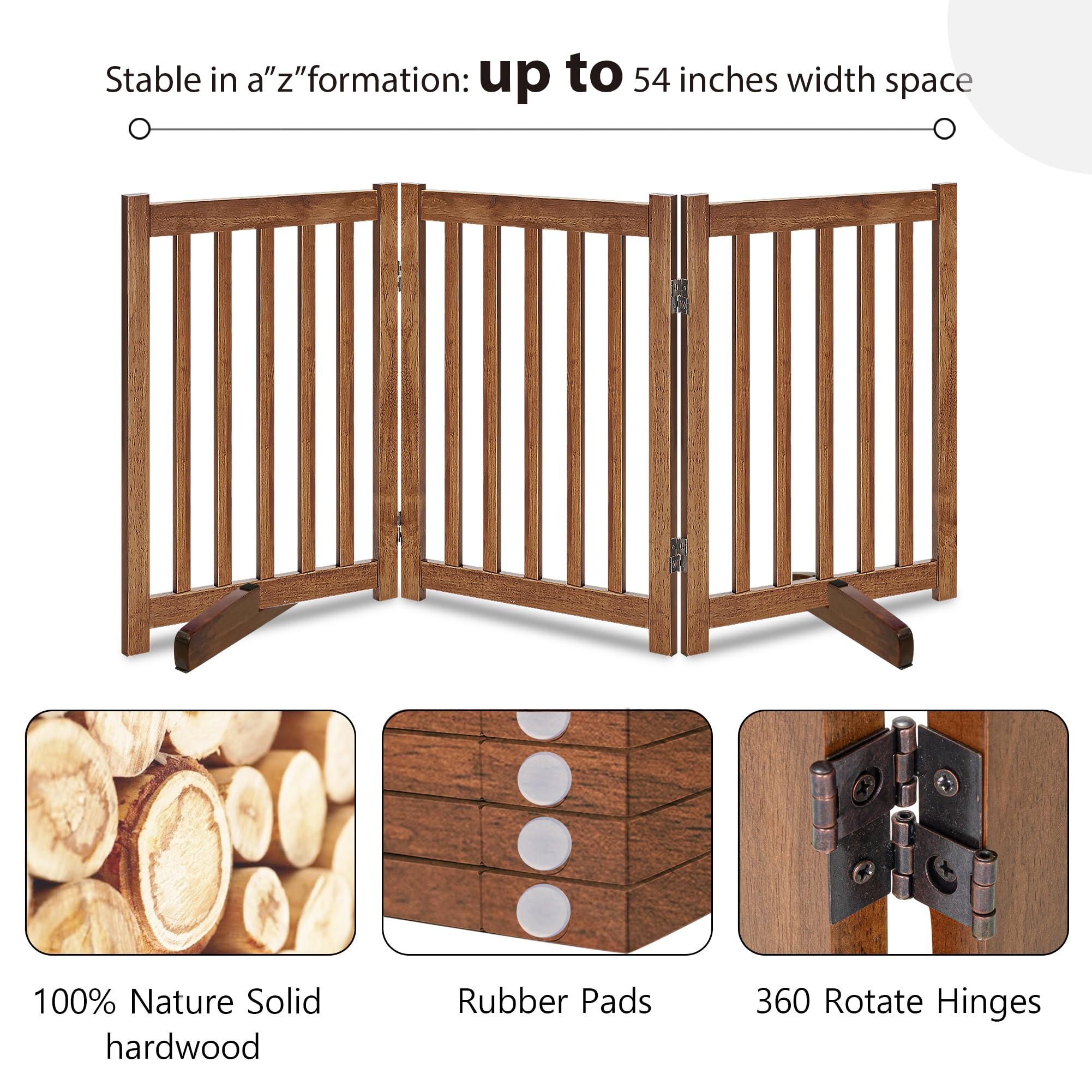 LZRS — Reja de Madera de Roble Plegable Independiente para Mascotas, Puerta de Seguridad Interior para Perros
