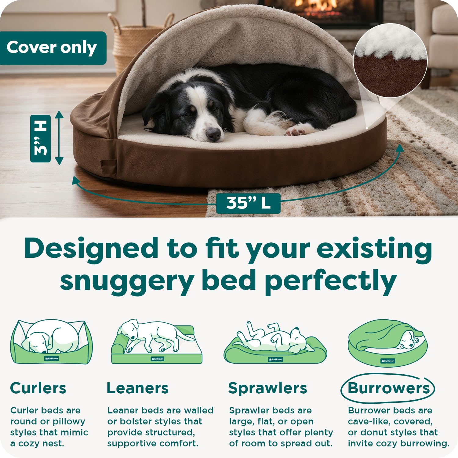 Furhaven Replacement Dog Bed Cover Sherpa & Suede Snuggery, Machine Washable - Blue, 26-inch