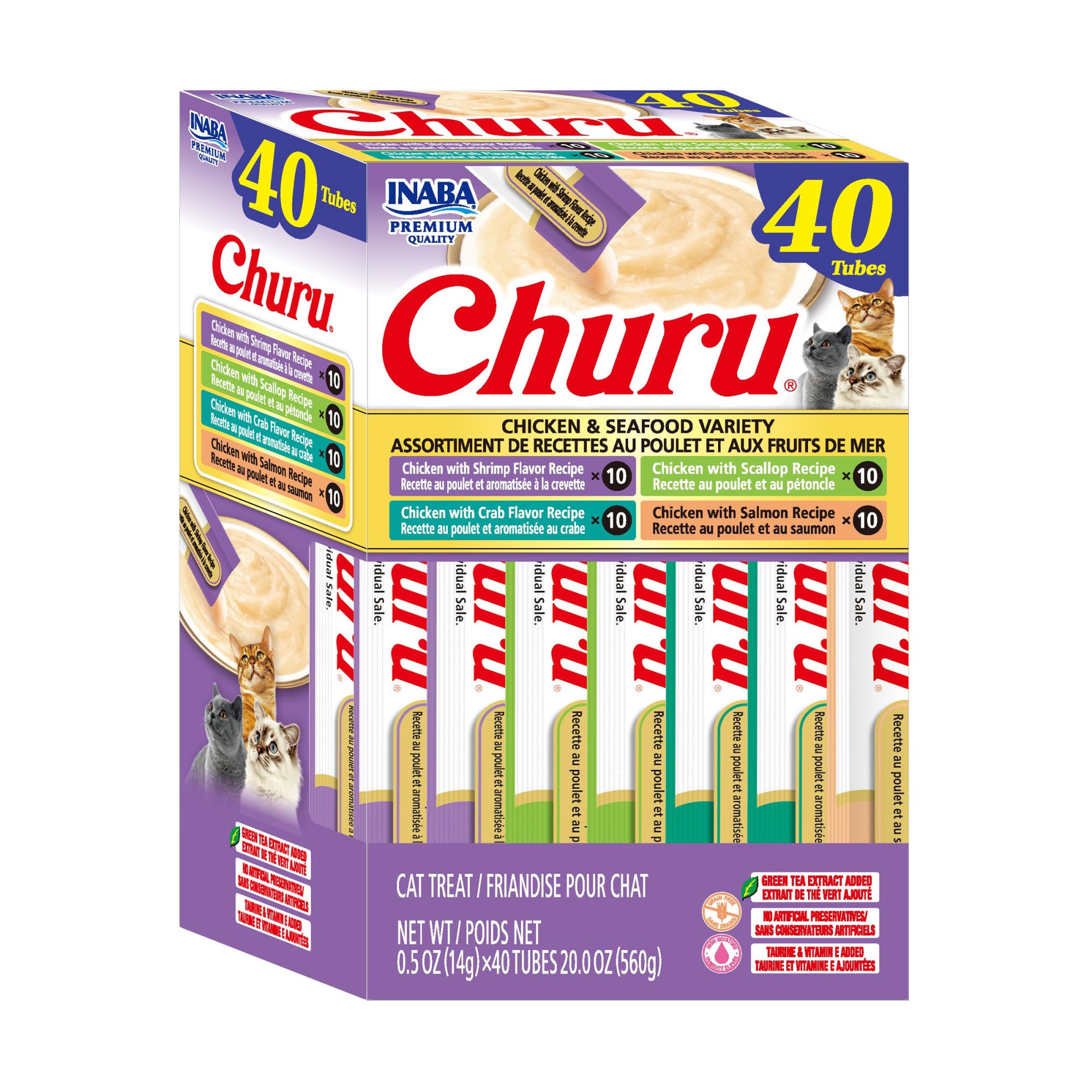 INABA Churu — Snack Cremoso Lickable sin Granos con Vitamina E y Taurina para Gato