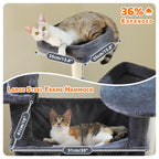 PAWZ Road 72-81 Inches Large Cat Tree, Tall Cat Tower with Large Mental Hammock for Indoor Cats Adults,7 Sisal-Covered Scratching Posts, 2 Padded Perches, Condos, and Basket