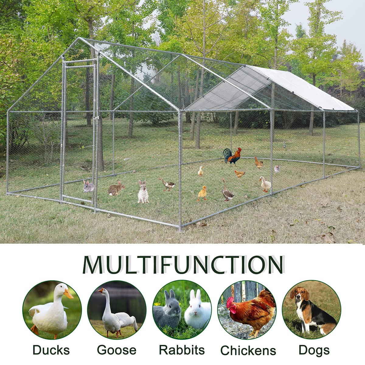Corral para Gallinas Extra Grande con Cubierta — Jaula Metálica para Aves de Corral, Conejos, Patos y Mascotas de Exterior