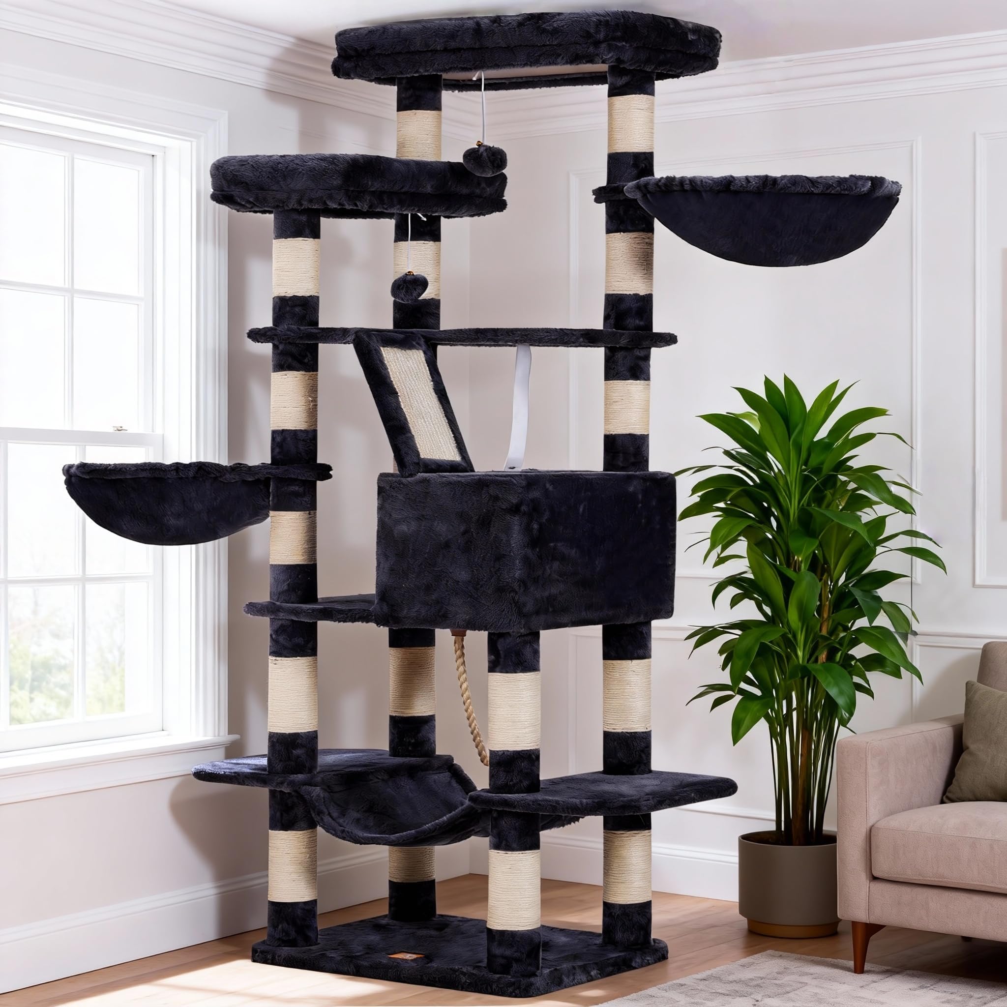 Heybly Torre para Gatos Grandes — Árbol Multinivel con Perchas Anchas, Cueva y Tablero Rascador para Gatos de hasta 9 kg