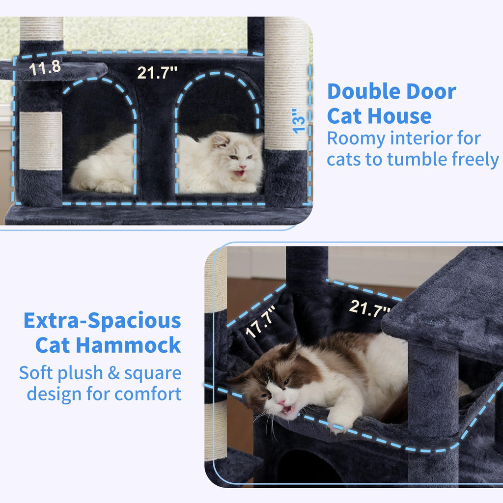 Heybly Torre para Gatos Grandes — Árbol Multinivel con Perchas Anchas, Cueva y Tablero Rascador para Gatos de hasta 9 kg