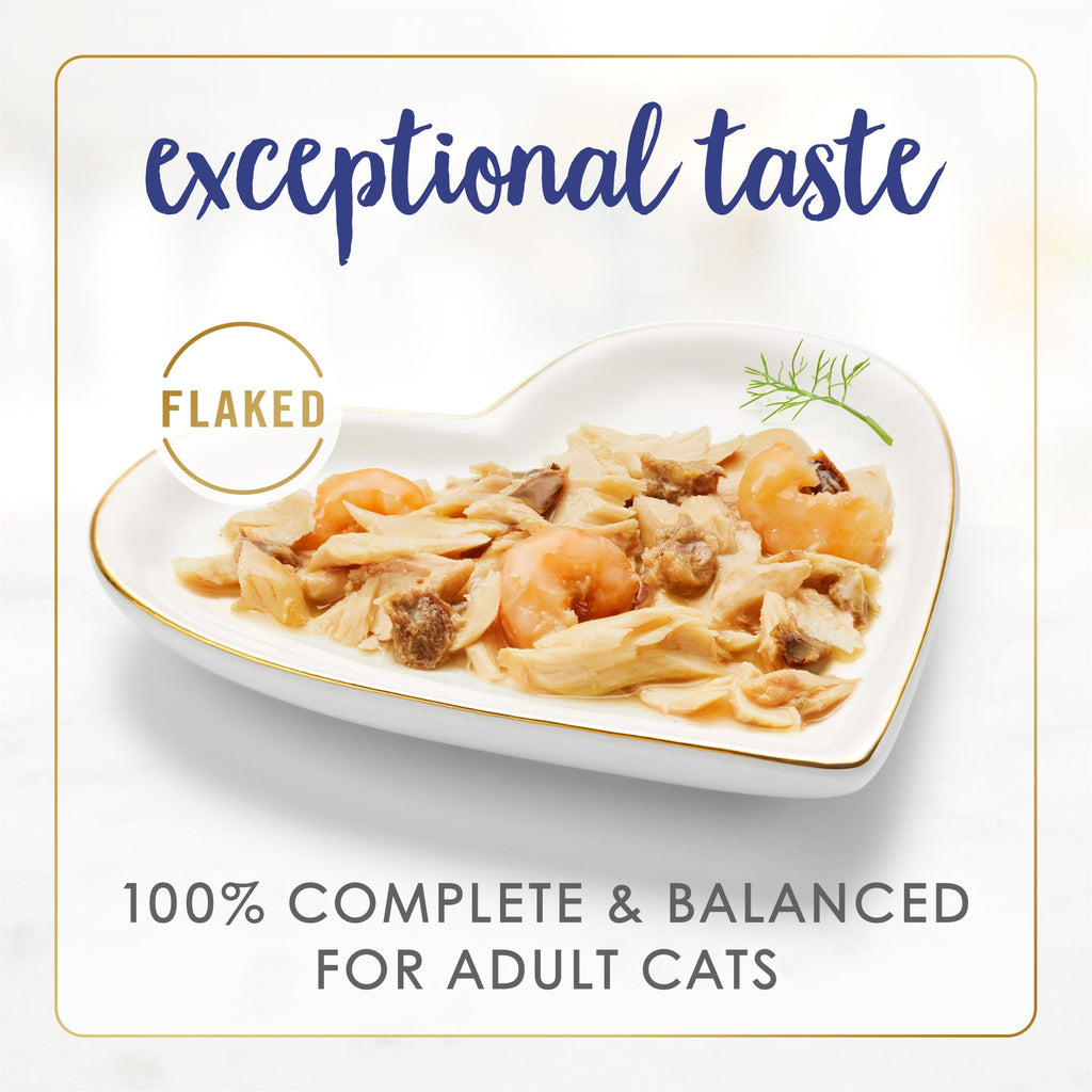 Purina Fancy Feast Alimento Húmedo para Gatos Adultos Sabor Pescado y Camarón en Hojuelas — Paquete de 24 Latas de 85g