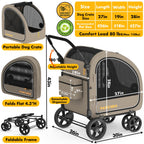 PAWZIDEA 3-in-1 Large Dog Stroller with Detachable Carrier up to 80lbs, Portable Dog Car Crate & Travel Kennel, Foldable Pet Stroller for 2 Medium Dogs, All-Terrain 9” Jogger Wheels, Adjustable Handle