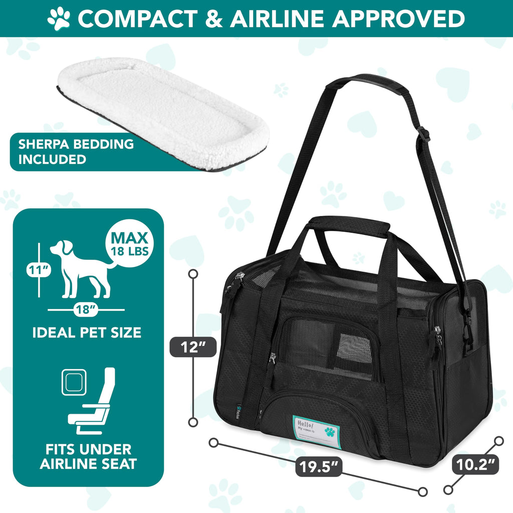 PetAmi — Transportadora de Viaje Aprobada por Aerolíneas con Cama Sherpa para Gatos y Perros Pequeños