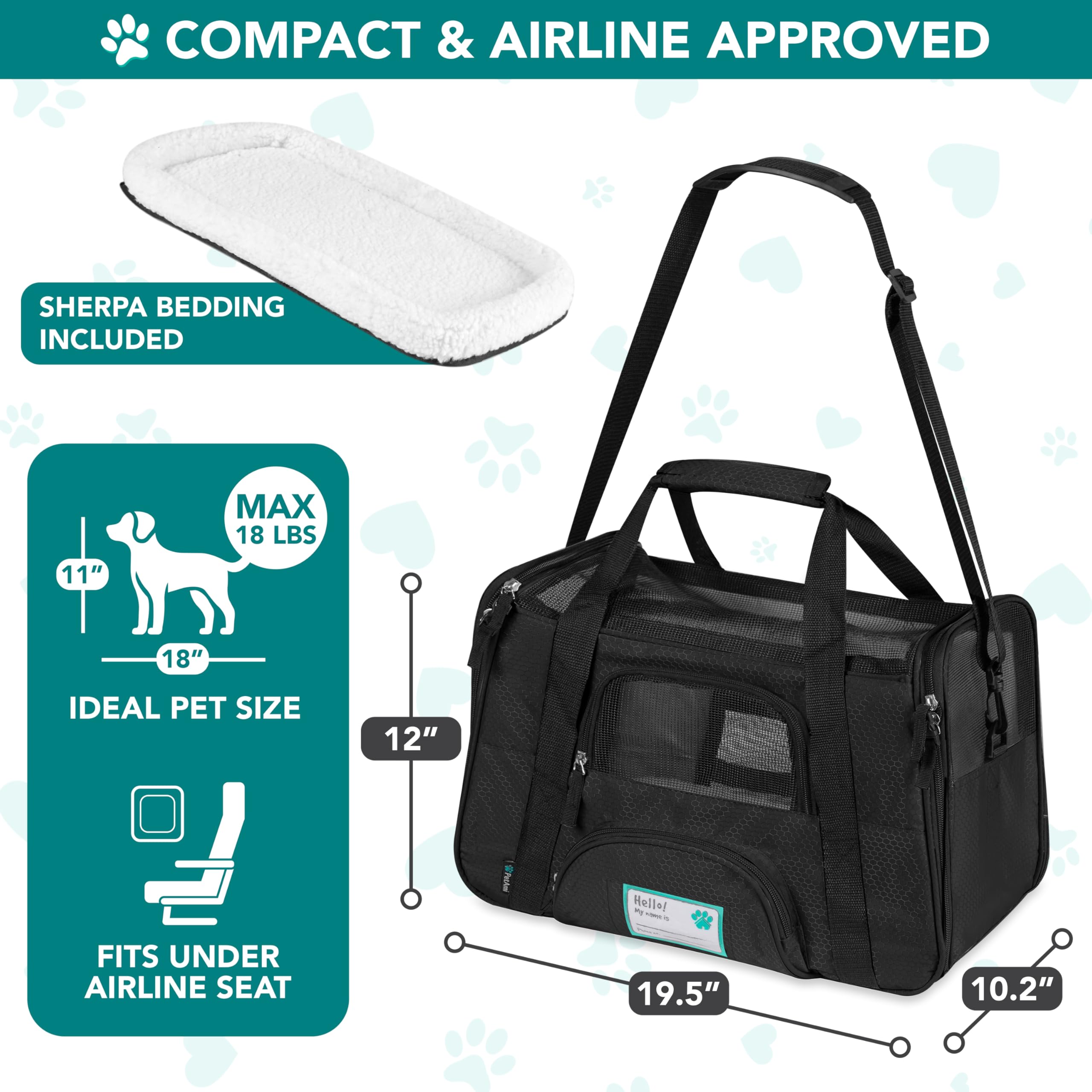 PetAmi — Transportadora de Viaje Aprobada por Aerolíneas con Cama Sherpa para Gatos y Perros Pequeños