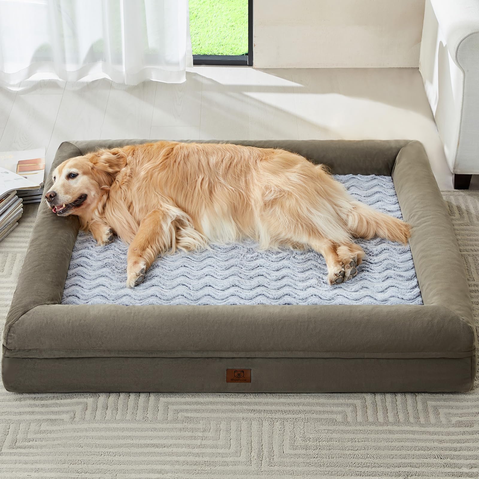 WNPETHOME — Cama Ortopédica Sofá para Perro XL con Cubierta Extraíble Impermeable y Bordes Acolchados