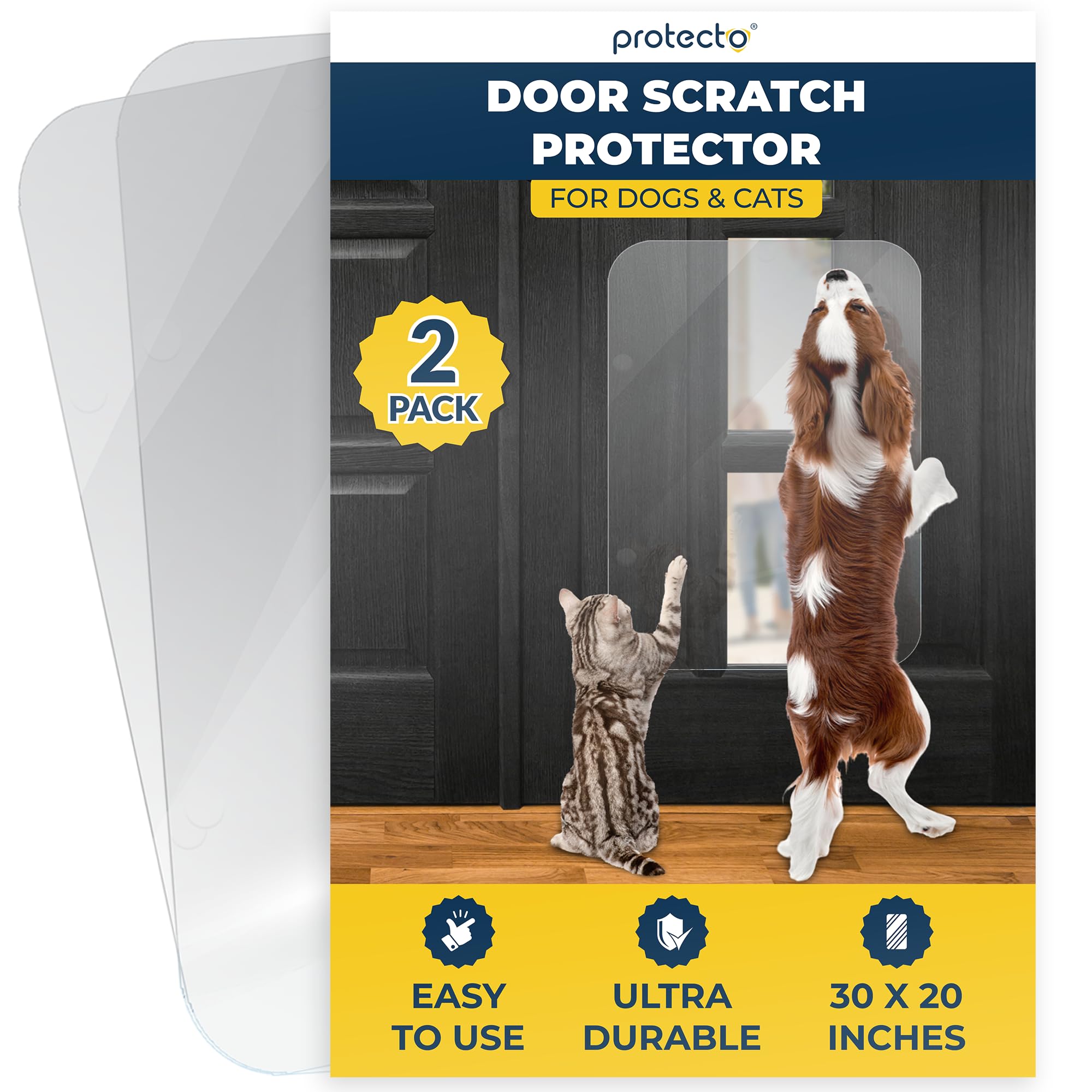 PROTECTO Heavy Duty Door Protector from Dog Scratching, Clear Door Scratch Protector, Easy & Quick to Install on Window, Wall, Screen & Sliding Doors, Cat Scratch Guard for Indoors Outdoors