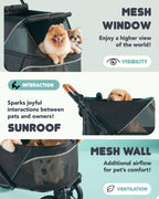 Carriola para Perros Grandes Zoosky hasta 50 kg — Carriola XL para Múltiples Mascotas con Doble Ventana de Malla, Manubrio Ajustable y Tela Oxford 1680D Resistente al Agua, Todo Terreno