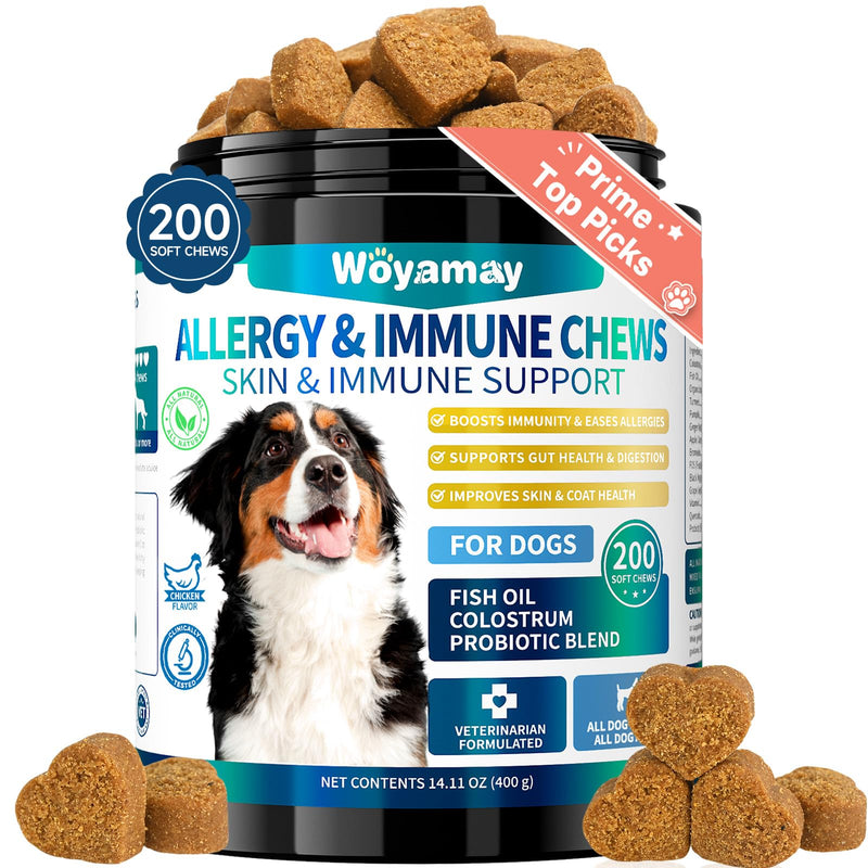Gomitas para Alergias en Perros con Probióticos — 200 Masticables Suaves para Alivio de Picazón, Piel Sensible, Soporte Inmune y Salud Digestiva, Sabor Pollo