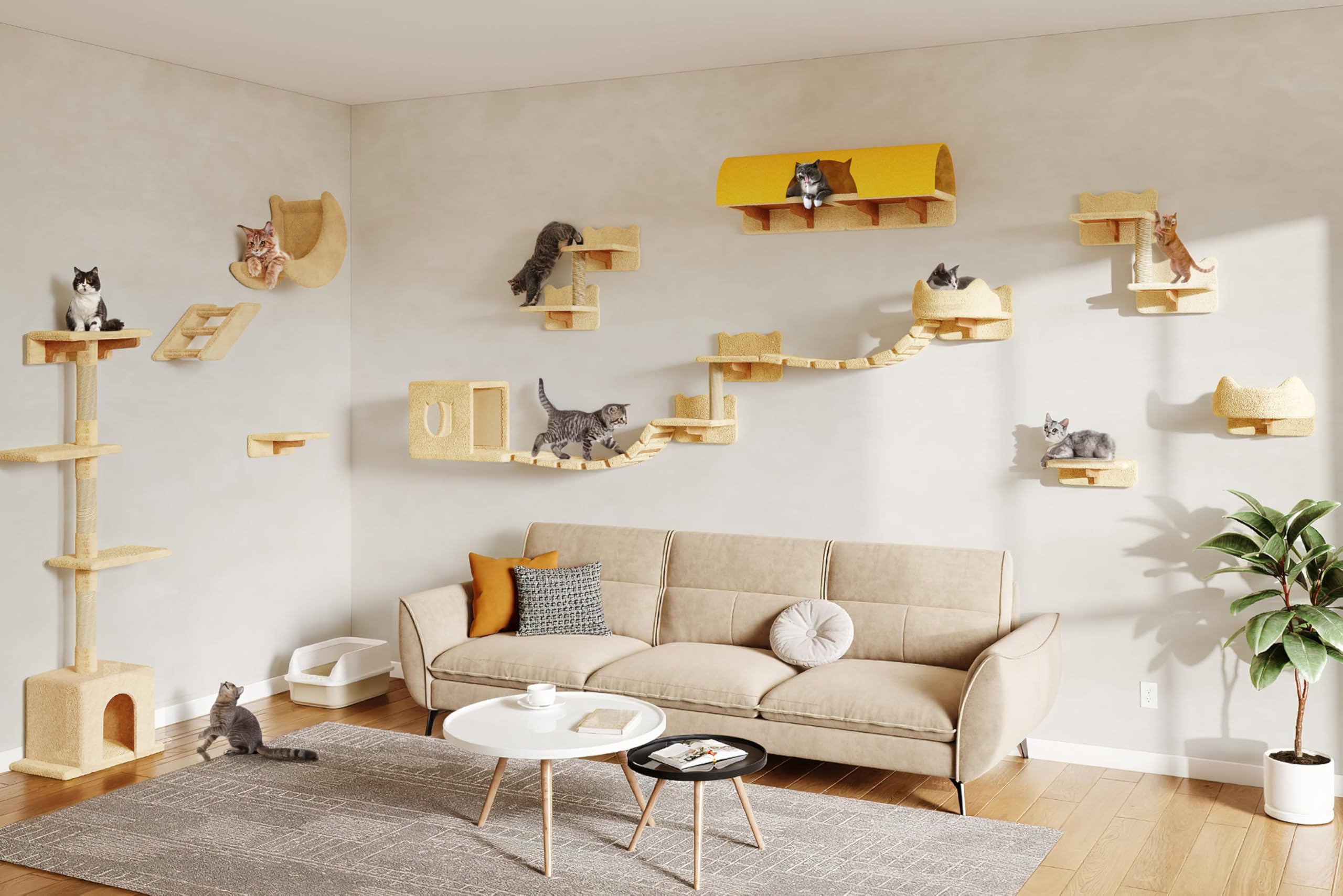 Homiflex — Repisas de Pared para Gatos, Mueble Escalador Montado en Pared para Felinos