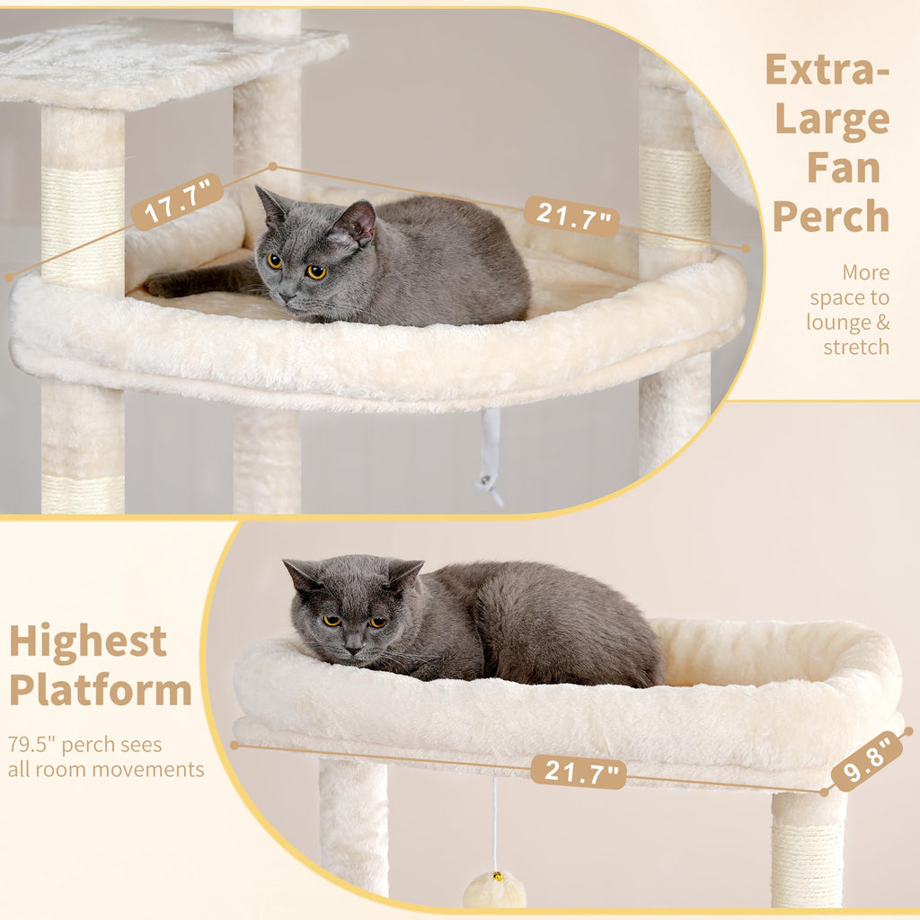 Heybly Torre para Gatos Grandes — Árbol Multinivel con Perchas Anchas, Cueva y Tablero Rascador para Gatos de hasta 9 kg