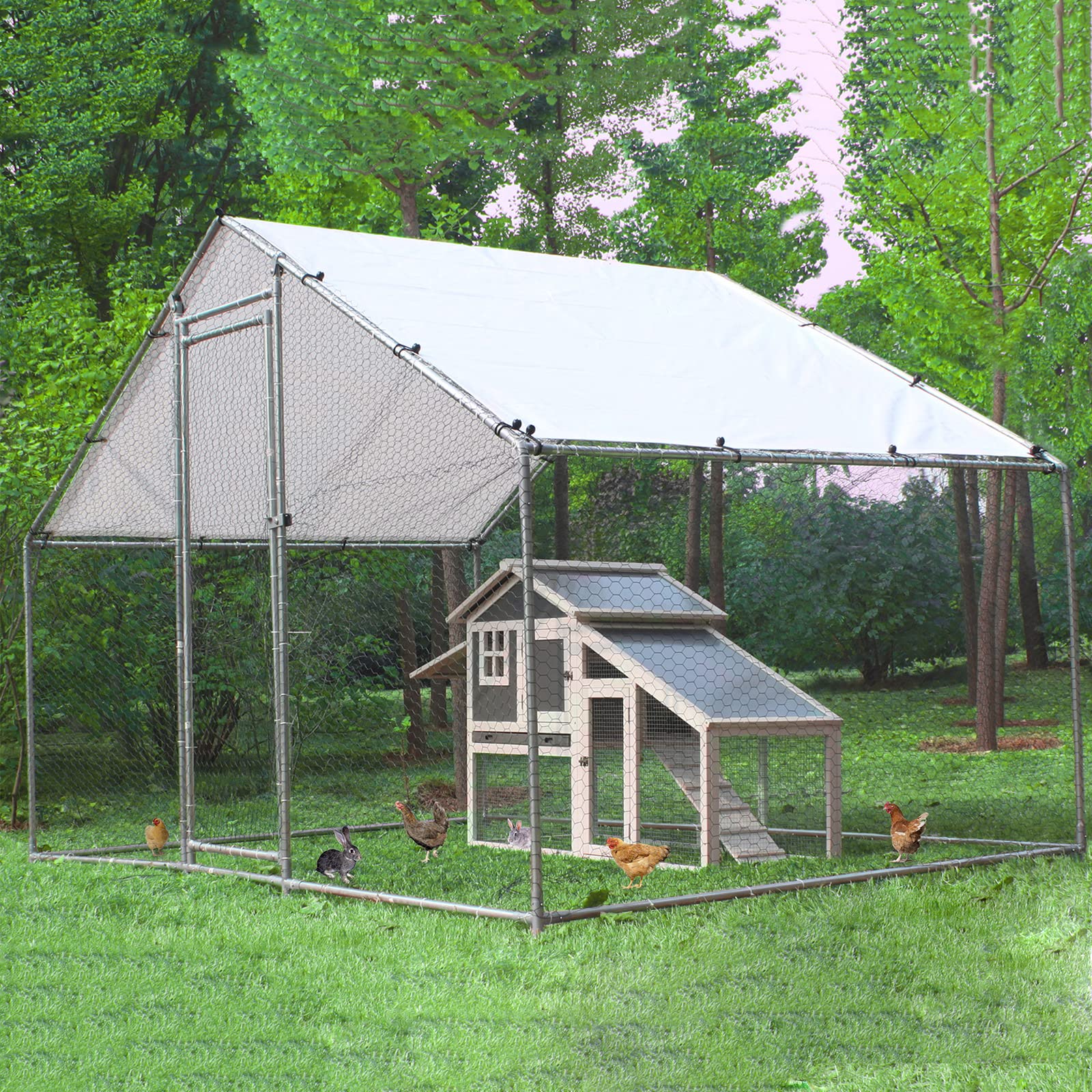 Corral para Gallinas Extra Grande con Cubierta — Jaula Metálica para Aves de Corral, Conejos, Patos y Mascotas de Exterior