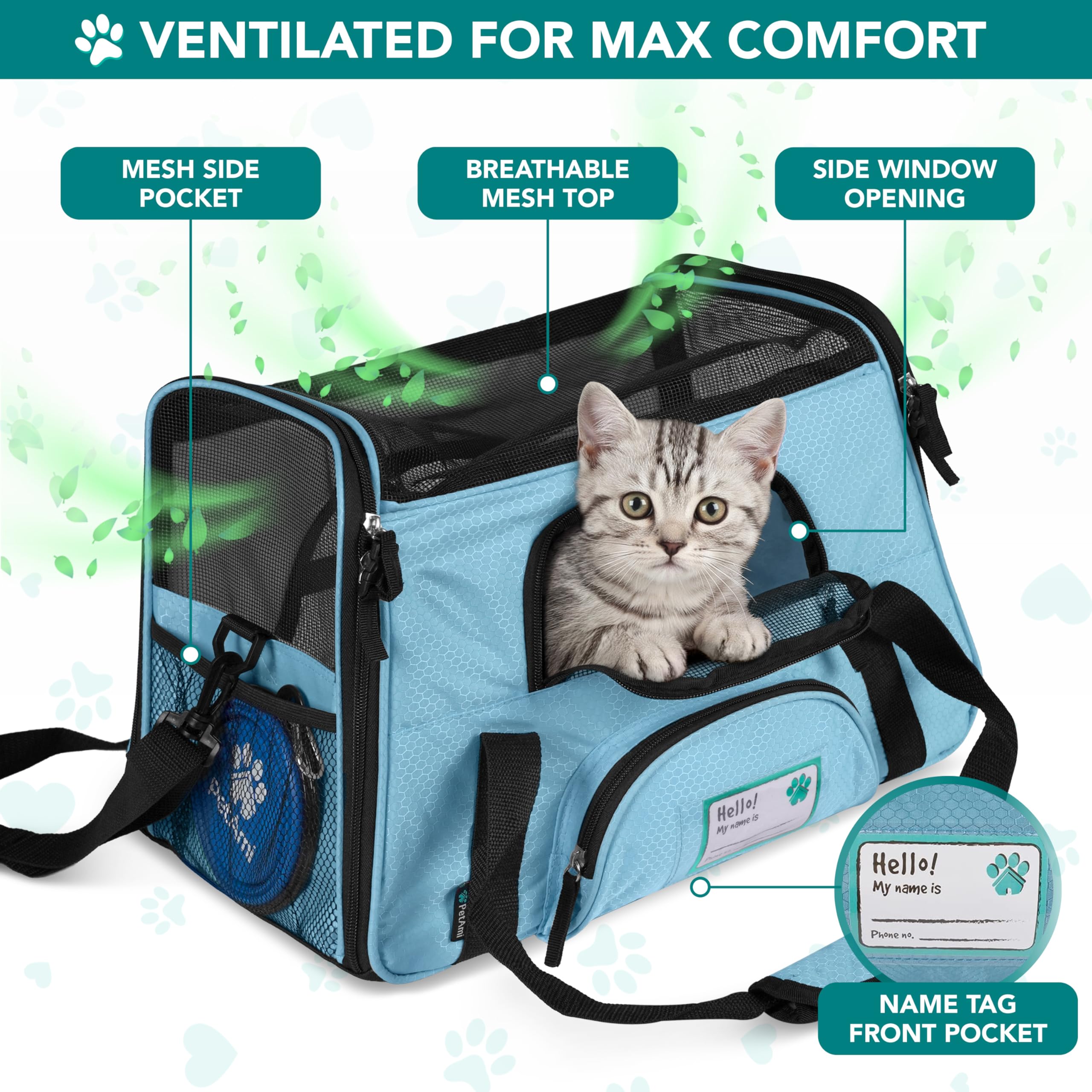 PetAmi — Transportadora de Viaje Aprobada por Aerolíneas con Cama Sherpa para Gatos y Perros Pequeños