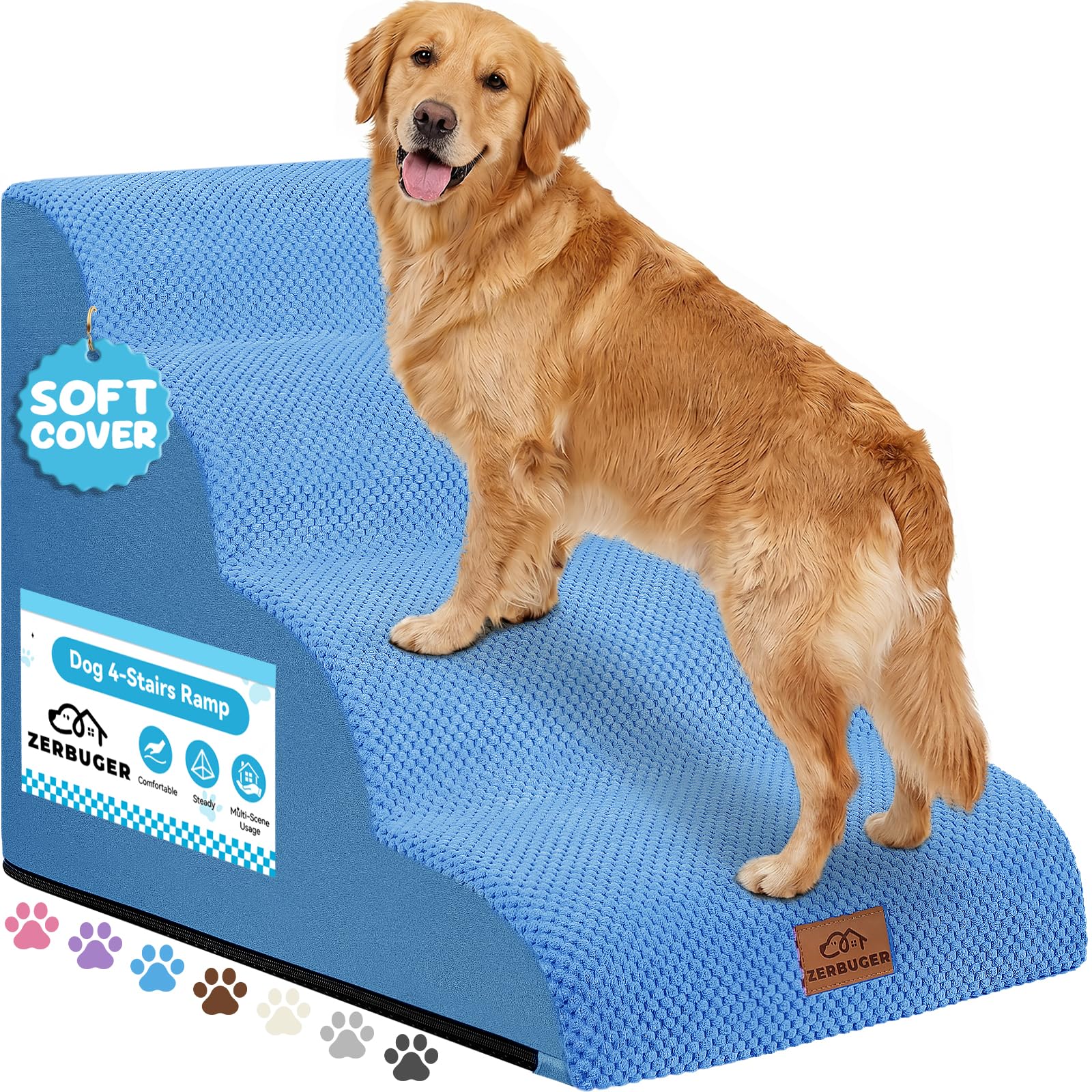 Zerbuger — Escalera y Rampa de Espuma para Perros y Gatos — Escalones Antideslizantes para Cama, Sofá y Silla