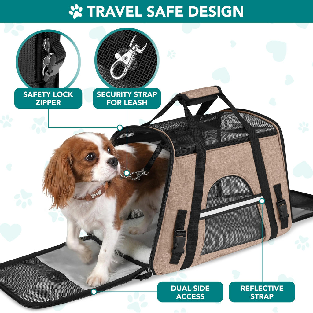PetAmi — Transportadora de Viaje Aprobada por Aerolíneas con Cama Sherpa para Gatos y Perros Pequeños