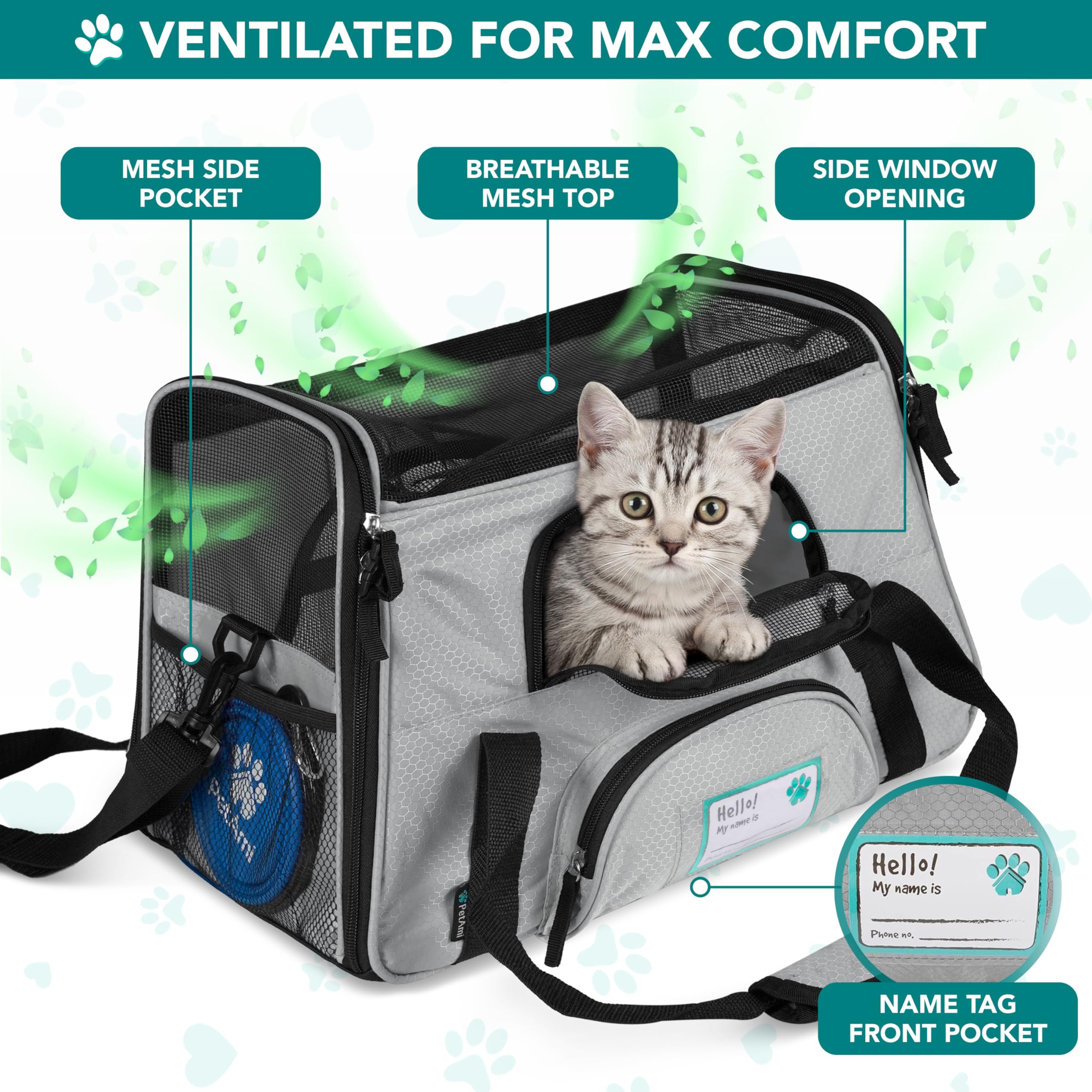 PetAmi — Transportadora de Viaje Aprobada por Aerolíneas con Cama Sherpa para Gatos y Perros Pequeños