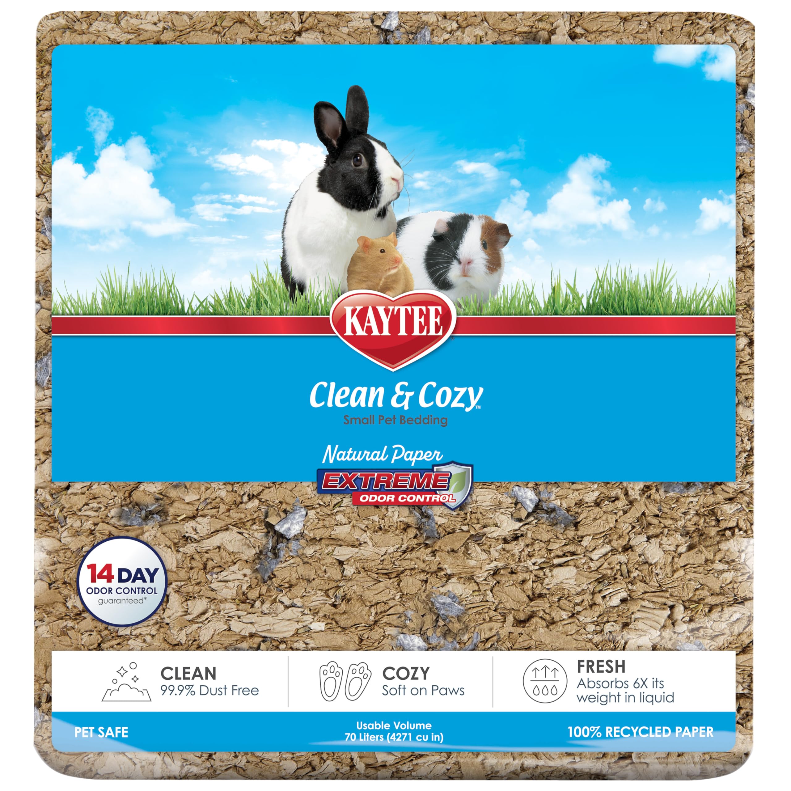 Kaytee Clean & Cozy Extreme Odor Control — Cama y Sustrato Absorbente con Control de Olores para Cobayos, Conejos, Hámsters, Jerbos y Chinchillas