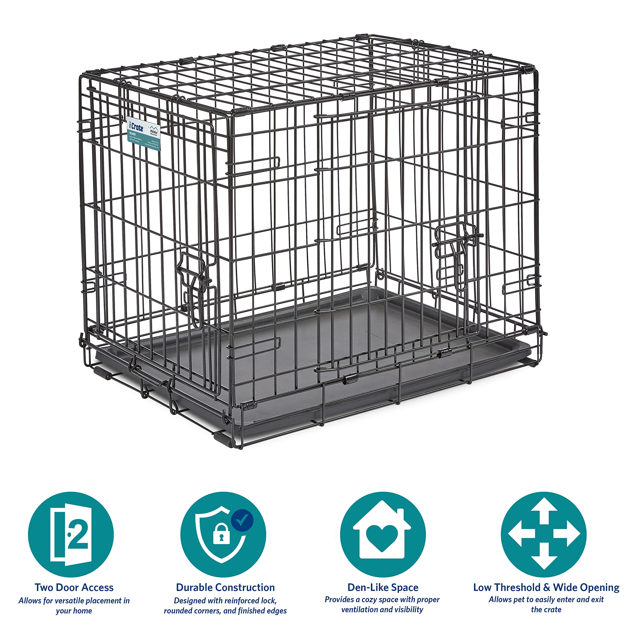 MidWest iCrate — Jaula Plegable de Doble Puerta con Divisor para Perros Medianos