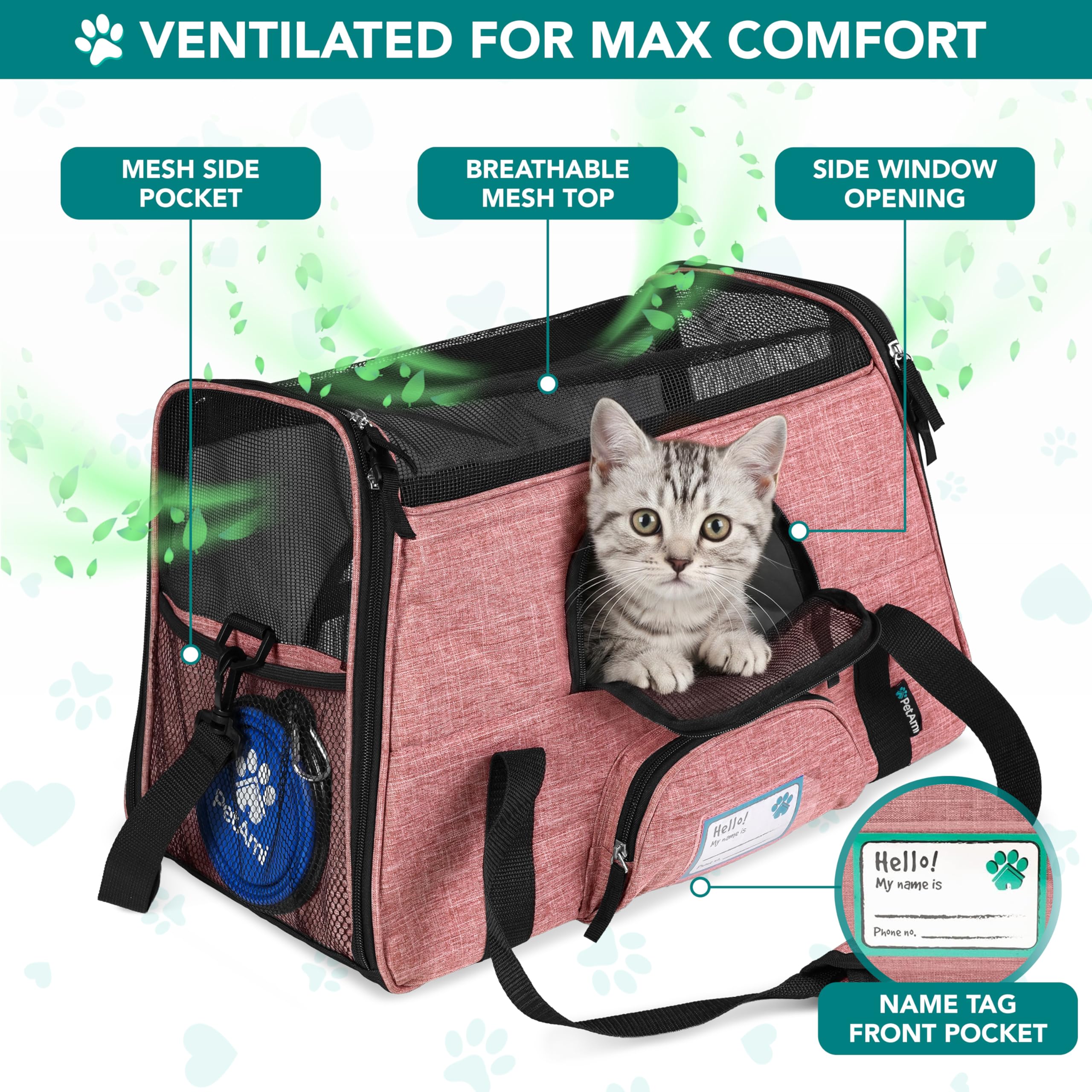 PetAmi — Transportadora de Viaje Aprobada por Aerolíneas con Cama Sherpa para Gatos y Perros Pequeños
