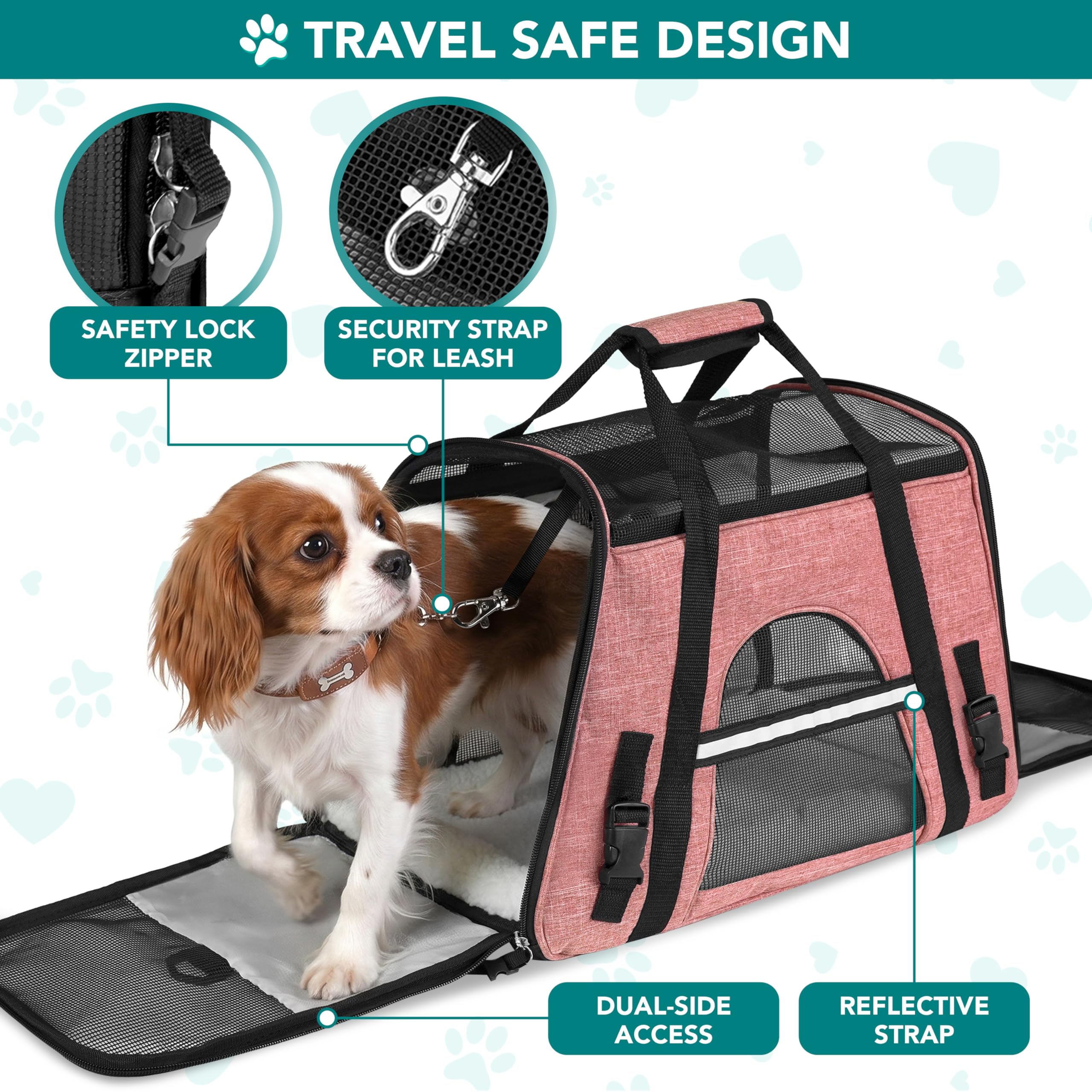 PetAmi — Transportadora de Viaje Aprobada por Aerolíneas con Cama Sherpa para Gatos y Perros Pequeños