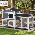 PawHut — Conejera de Madera con Área de Juego, Techo de Asfalto y Puertas con Cerrojo para Conejos, Cobayos y Aves de Corral
