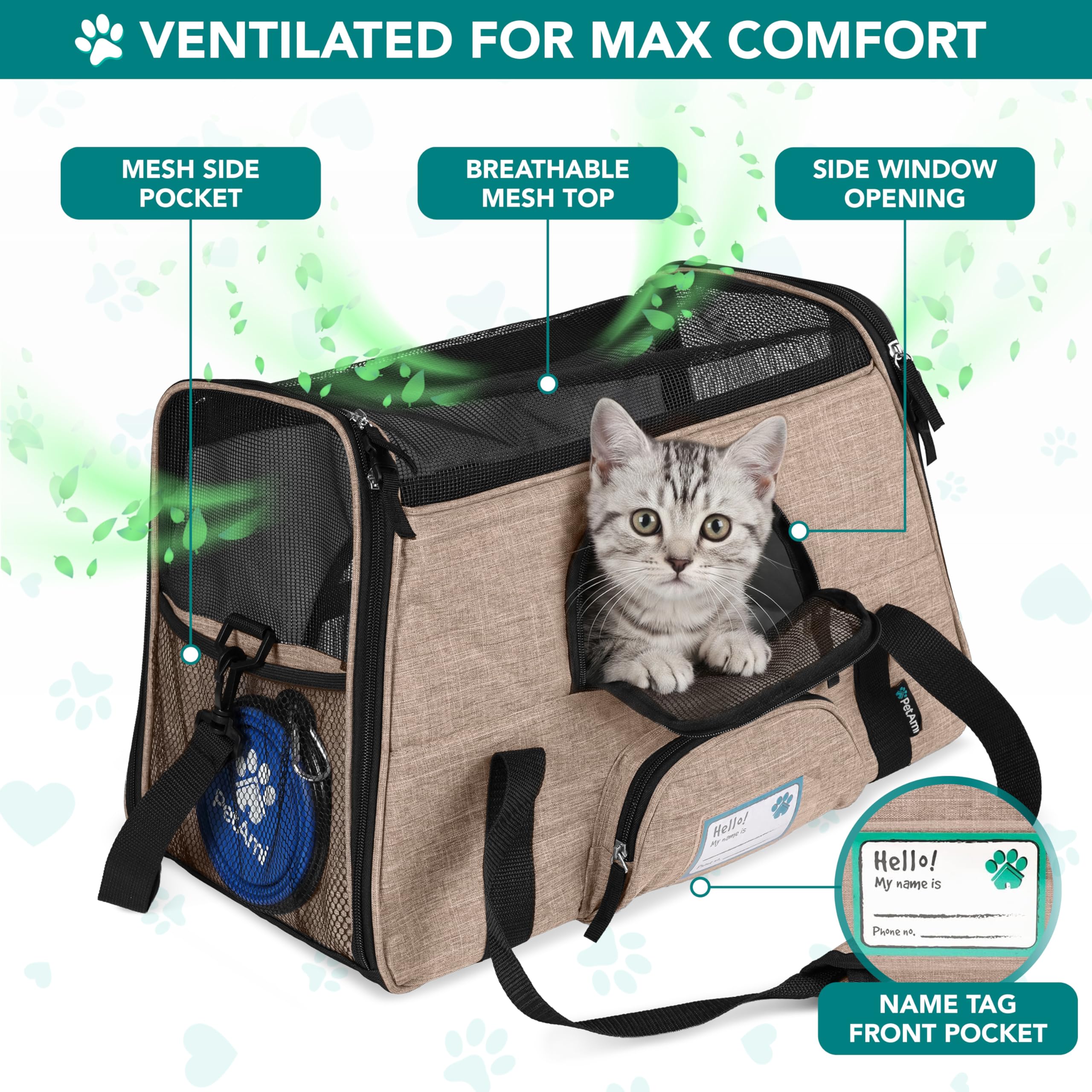 PetAmi — Transportadora de Viaje Aprobada por Aerolíneas con Cama Sherpa para Gatos y Perros Pequeños