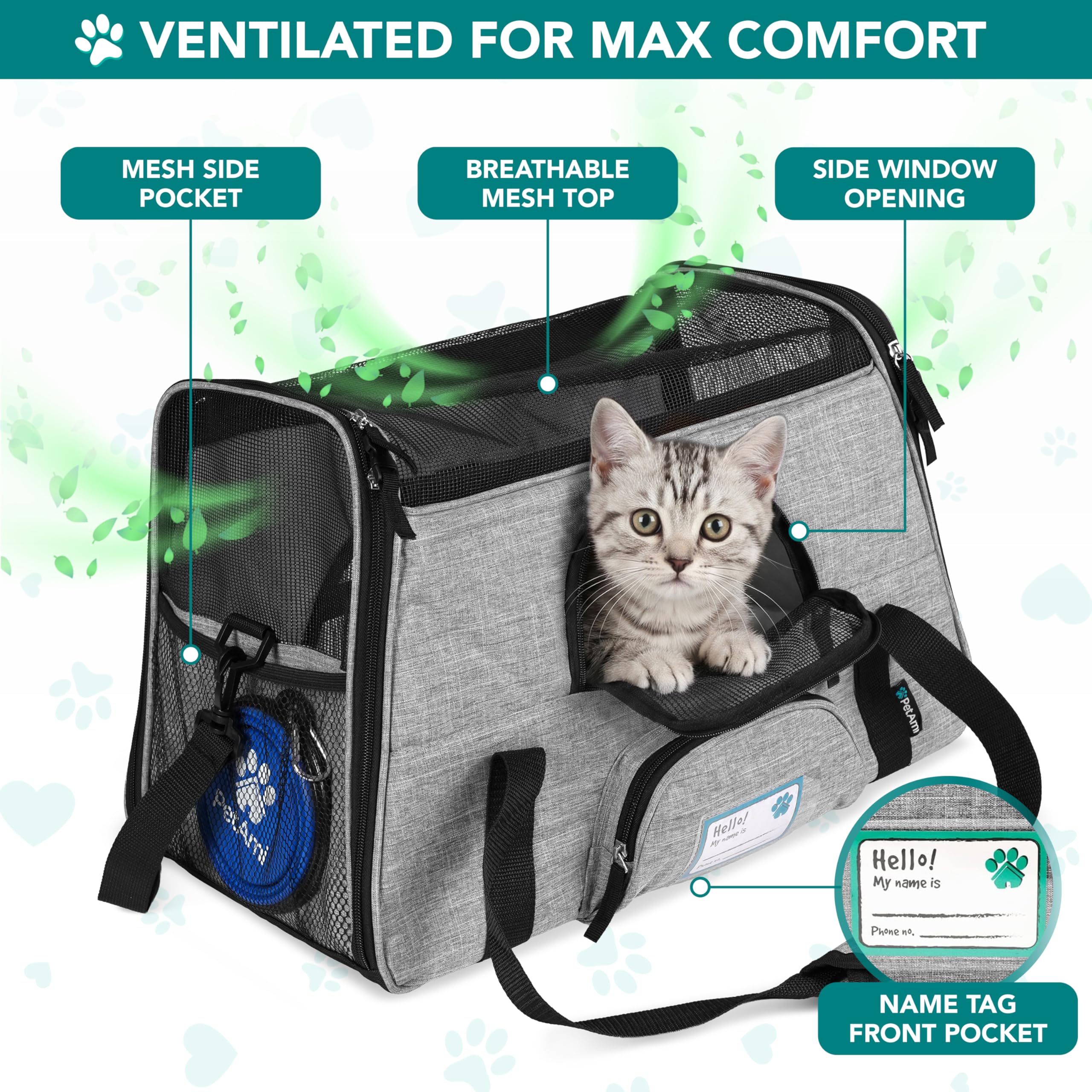 PetAmi — Transportadora de Viaje Aprobada por Aerolíneas con Cama Sherpa para Gatos y Perros Pequeños
