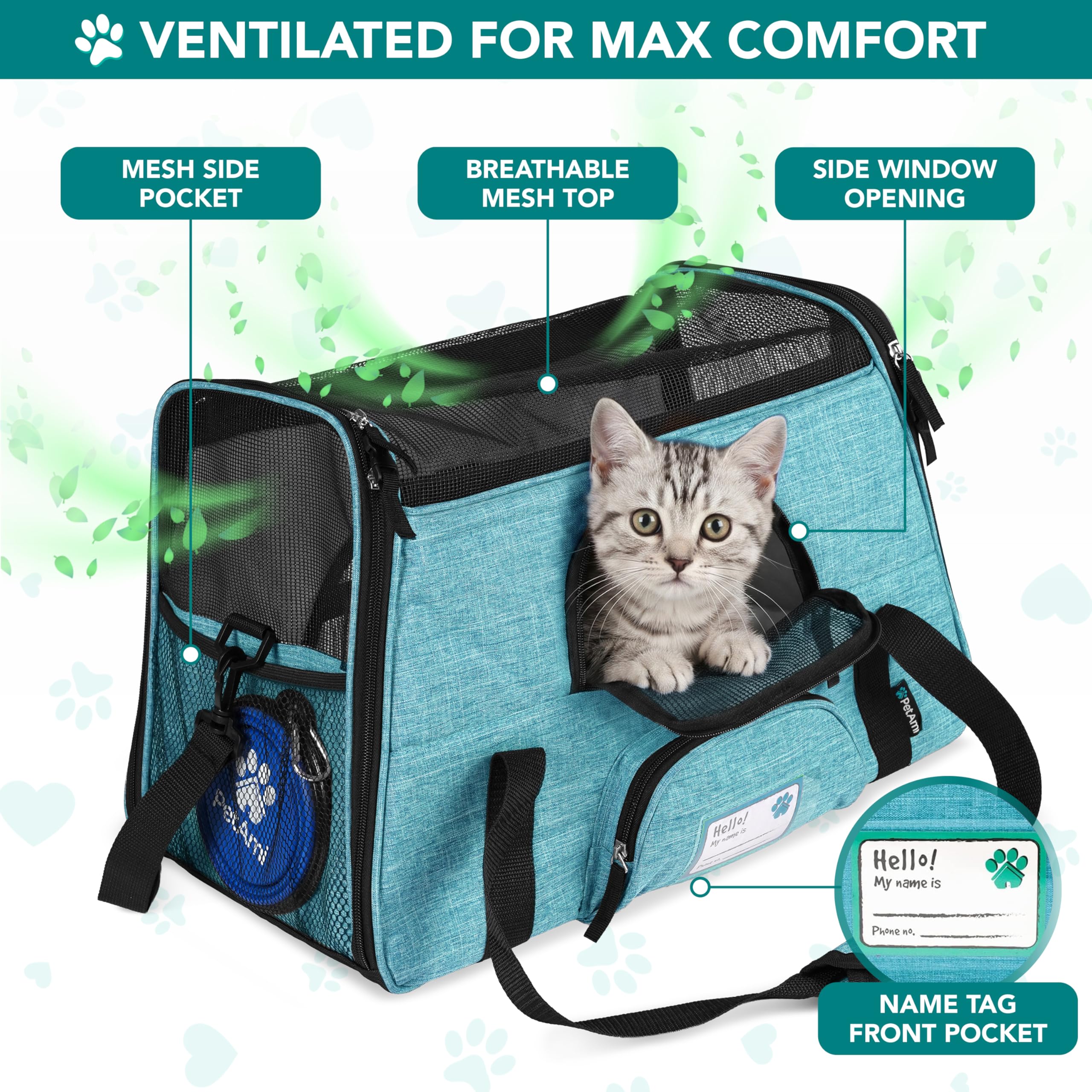 PetAmi — Transportadora de Viaje Aprobada por Aerolíneas con Cama Sherpa para Gatos y Perros Pequeños