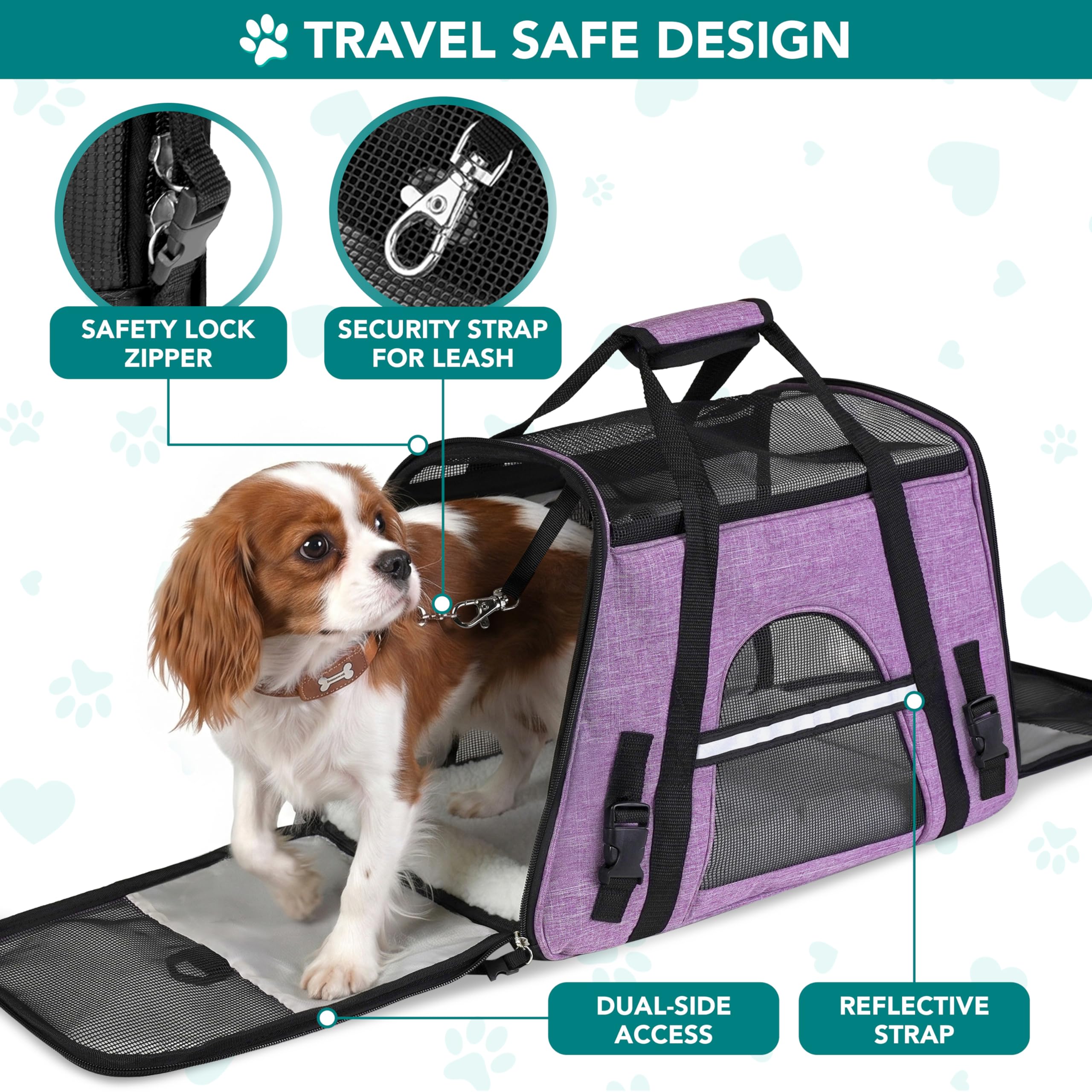 PetAmi — Transportadora de Viaje Aprobada por Aerolíneas con Cama Sherpa para Gatos y Perros Pequeños