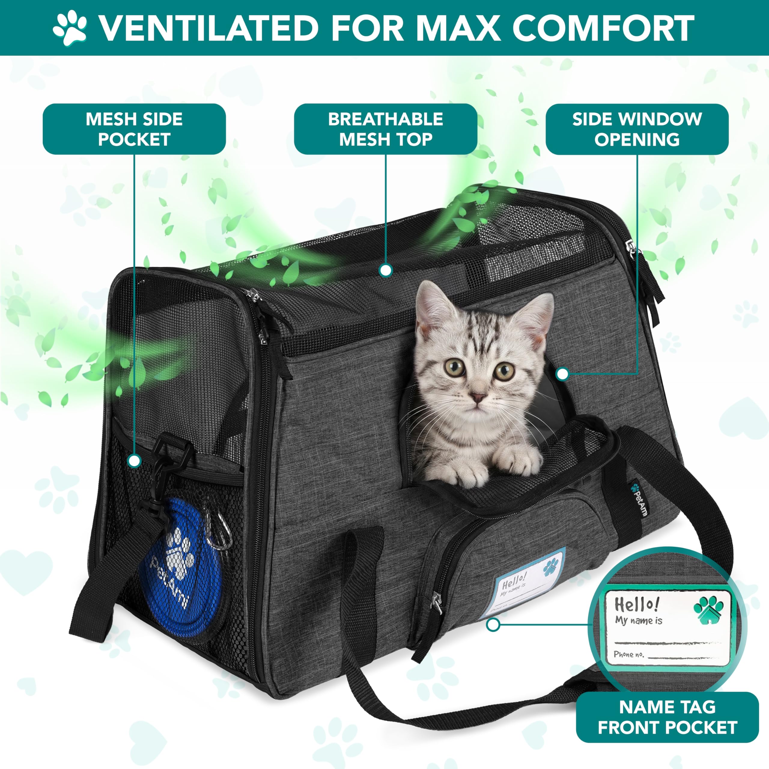 PetAmi — Transportadora de Viaje Aprobada por Aerolíneas con Cama Sherpa para Gatos y Perros Pequeños