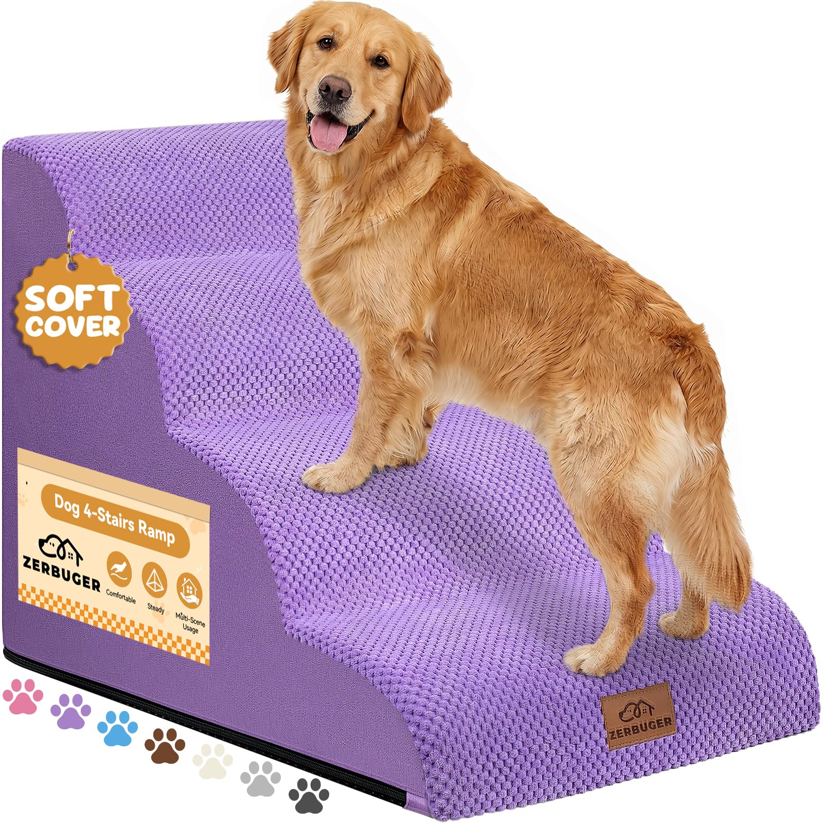Zerbuger — Escalera y Rampa de Espuma para Perros y Gatos — Escalones Antideslizantes para Cama, Sofá y Silla