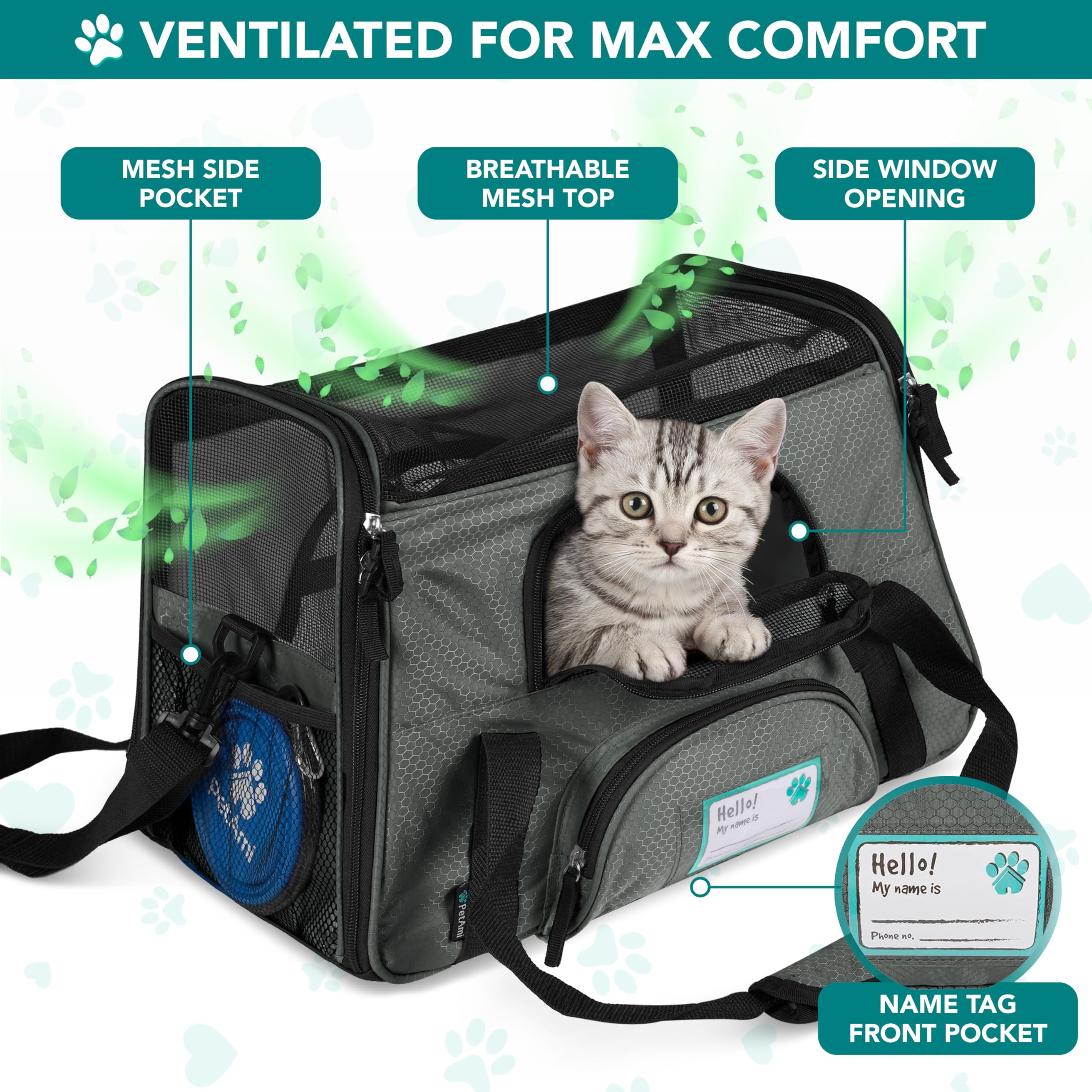 PetAmi — Transportadora de Viaje Aprobada por Aerolíneas con Cama Sherpa para Gatos y Perros Pequeños