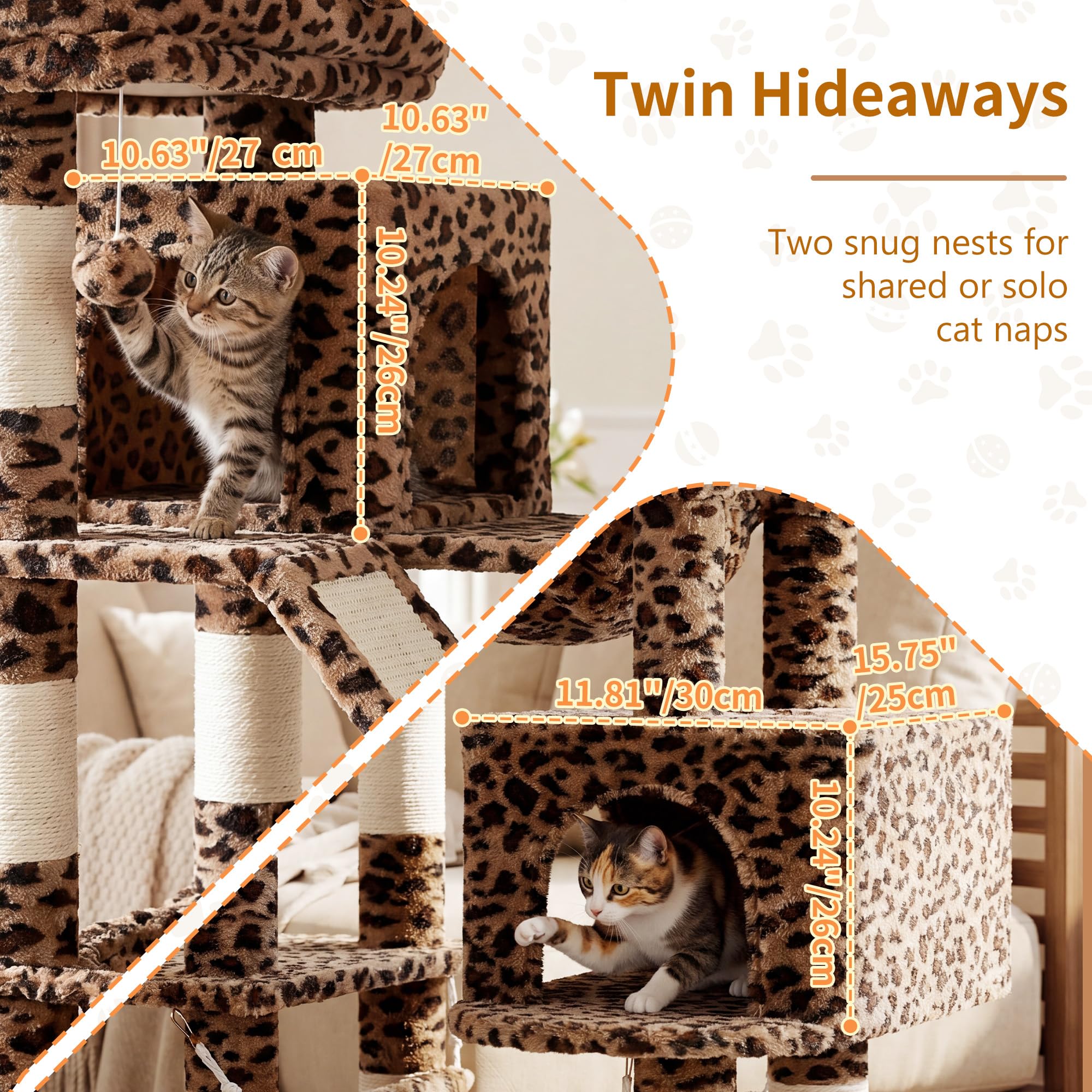 Heybly Torre para Gatos Grandes — Árbol Multinivel con Perchas Anchas, Cueva y Tablero Rascador para Gatos de hasta 9 kg