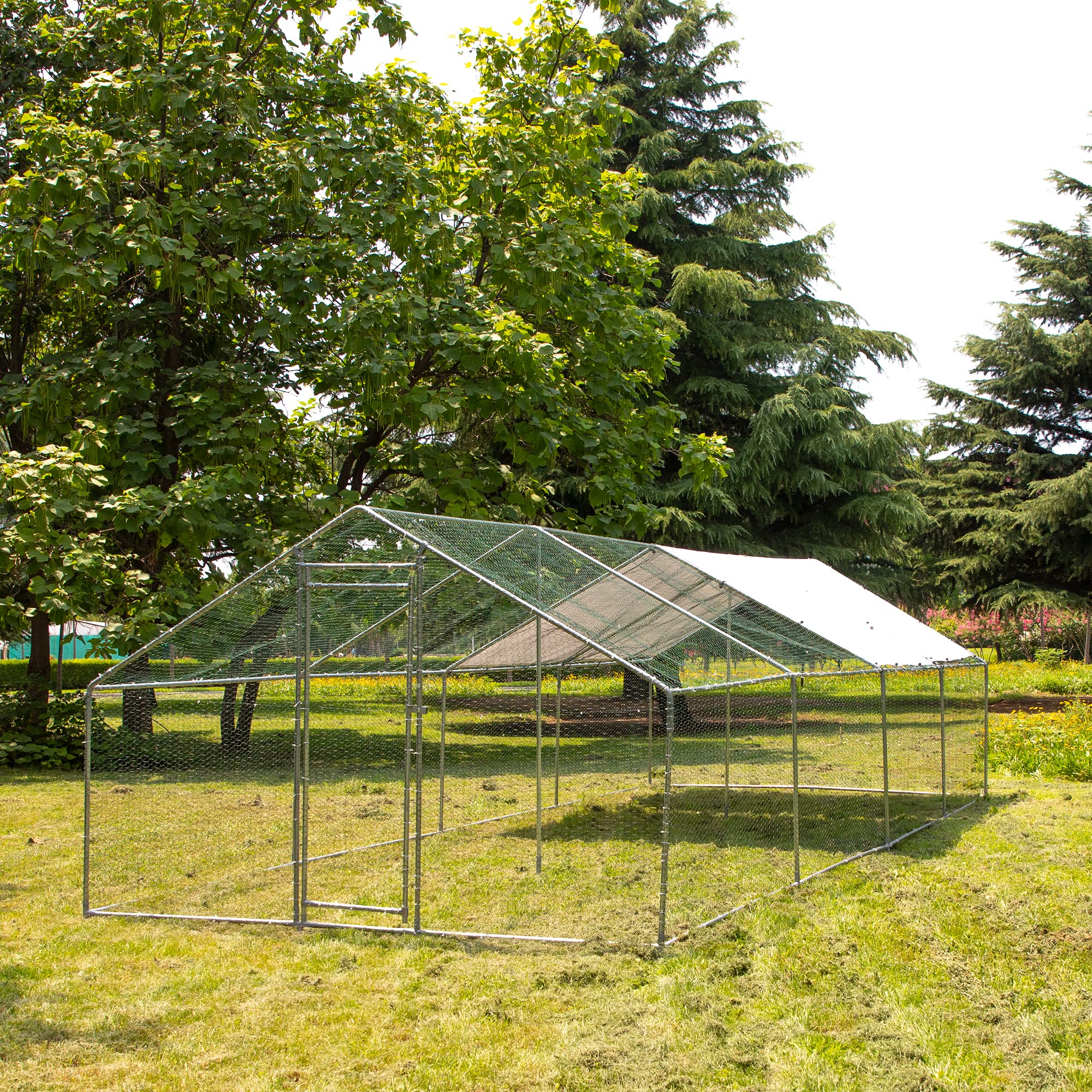 Corral para Gallinas Extra Grande con Cubierta — Jaula Metálica para Aves de Corral, Conejos, Patos y Mascotas de Exterior
